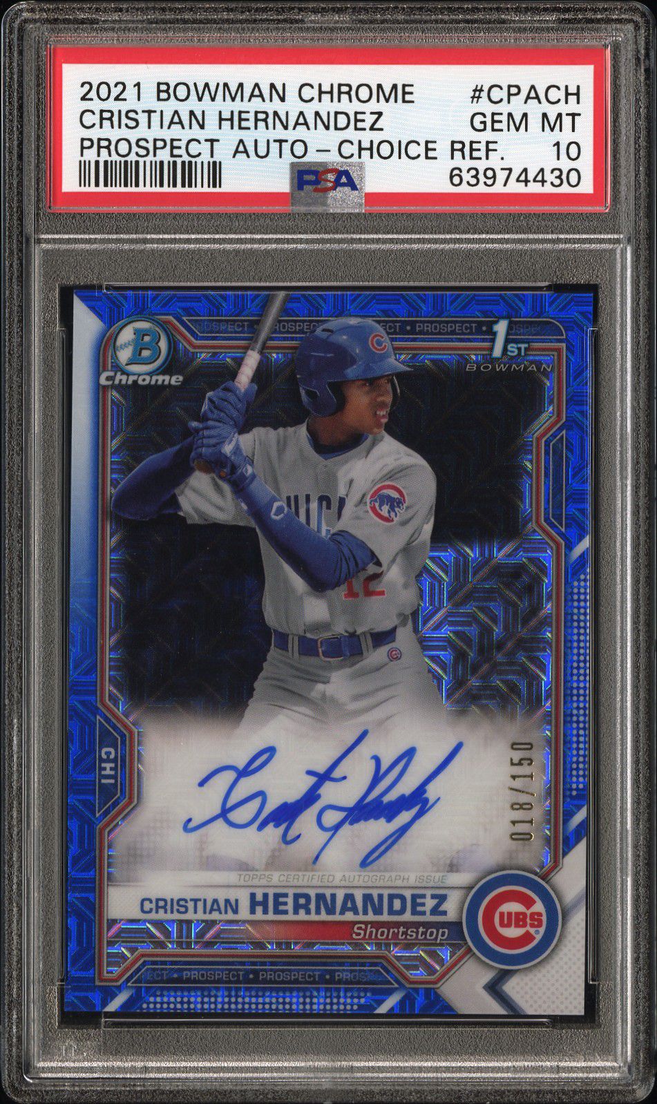 2021 Bowman Chrome Prospect Autographs CPACH Cristian Hernandez Choice Refractor PSA 10