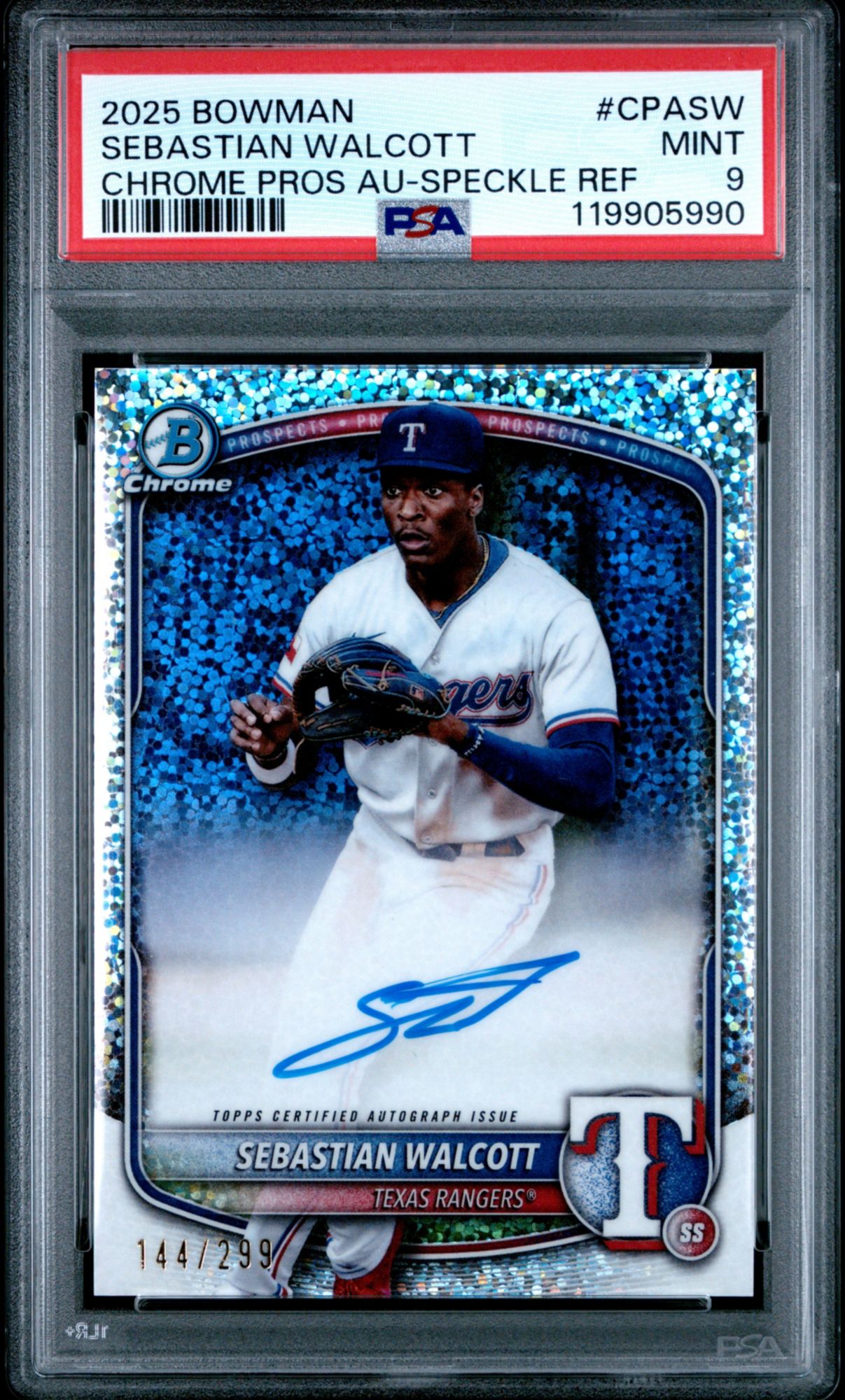 2025 Bowman Chrome Prospect Autographs CPASW Sebastian Walcott Speckle Refractor PSA 9