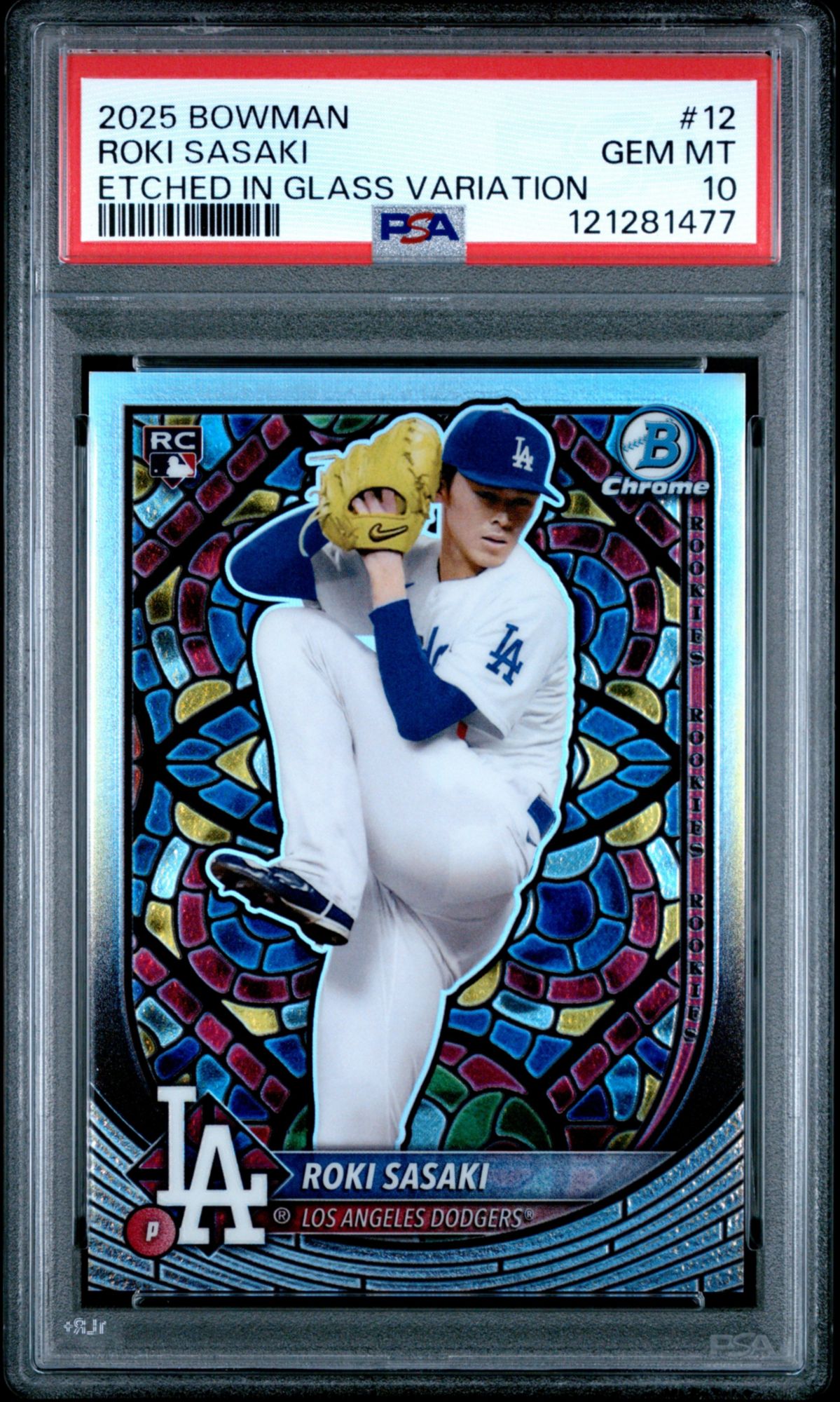 2025 Bowman 12 Roki Sasaki Etched In Glass Variation PSA 10