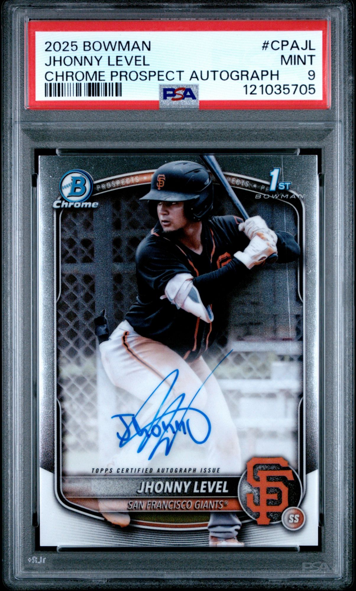 2025 Bowman Chrome Prospect Autographs CPAJL Jhonny Level PSA 9