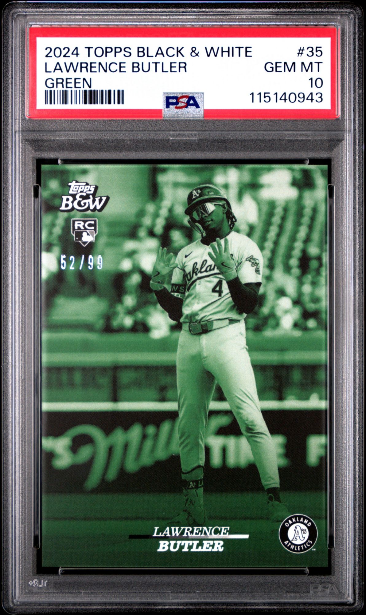 2024 Topps Black And White 35 Lawrence Butler Green PSA 10