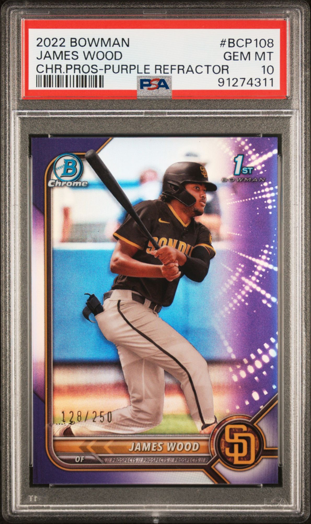 2022 Bowman Chrome Prospects BCP108 James Wood Purple Refractor PSA 10