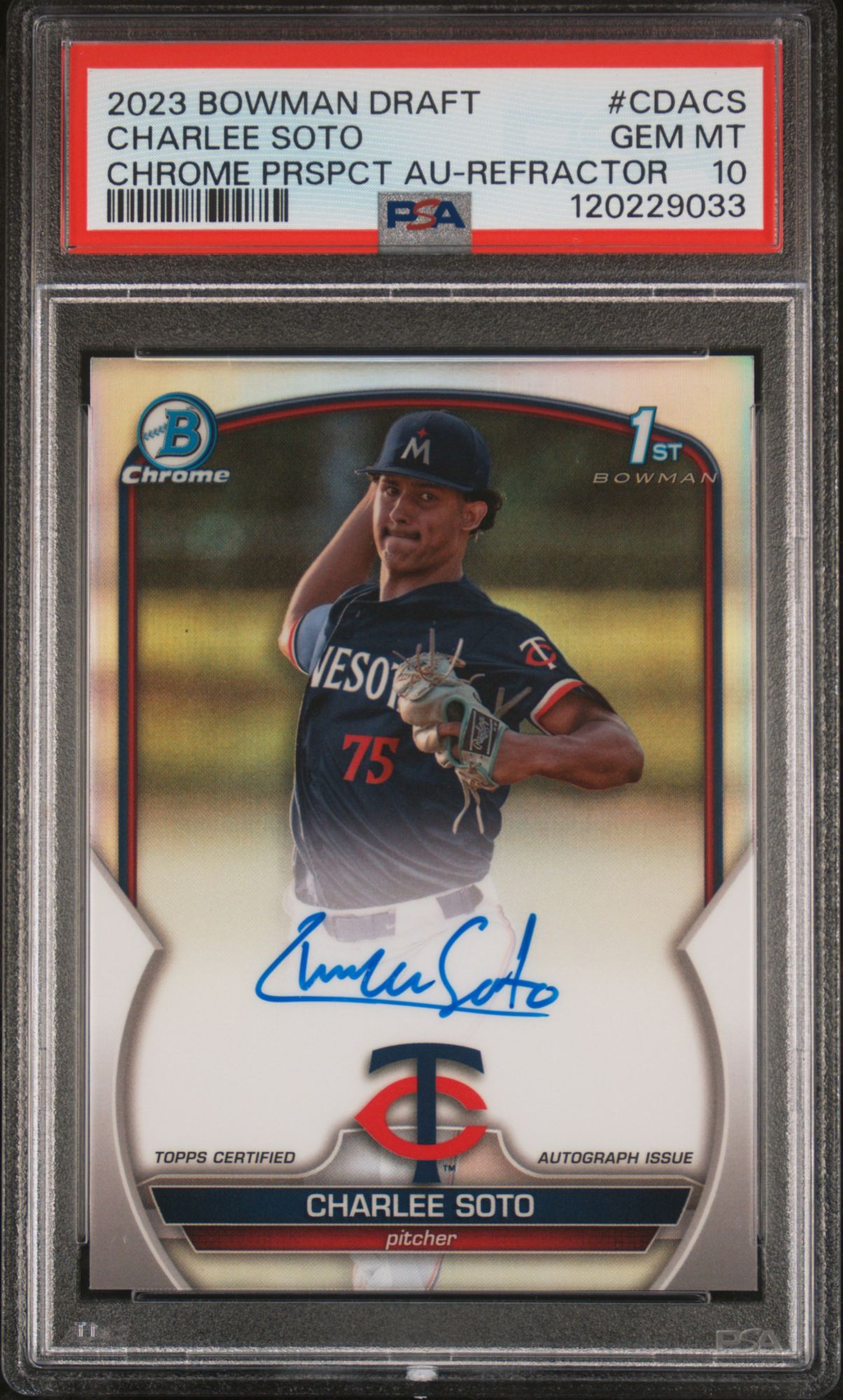2023 Bowman Draft Chrome Prospect Autograph CDACS Charlee Soto Refractor PSA 10