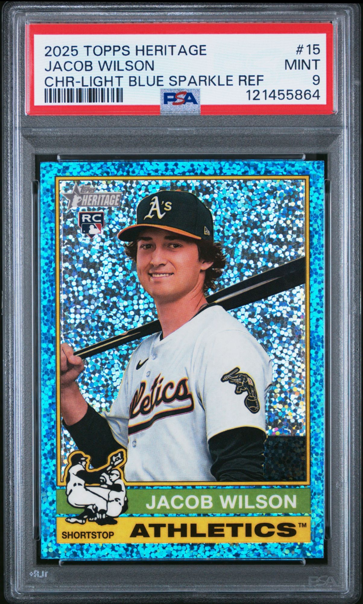 2025 Topps Heritage 15 Jacob Wilson Chrome-Light Blue Sparkle Refractor PSA 9