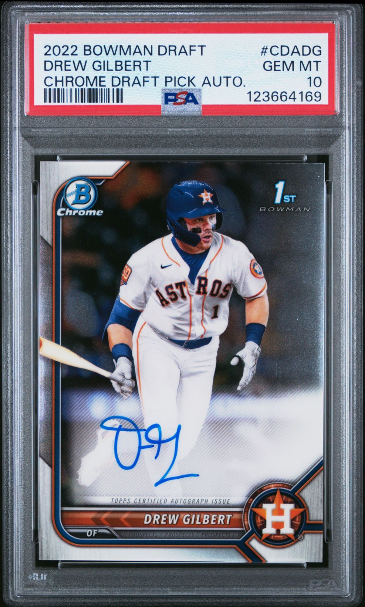 2022 Bowman Draft Chrome Draft Pick Autographs CDADG Drew Gilbert PSA 10