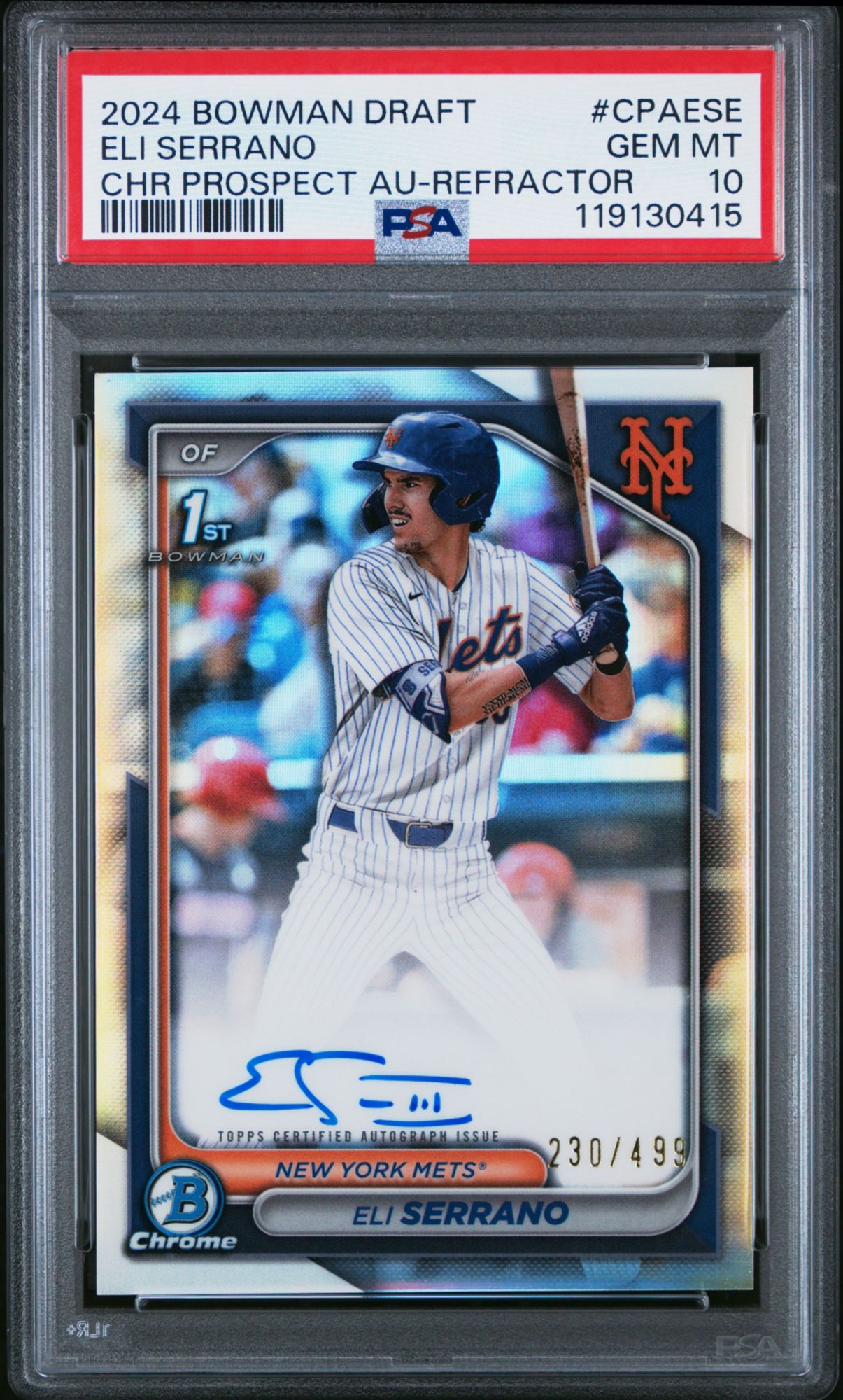 2024 Bowman Draft Chrome Prospect Autographs CPAESE Eli Serrano Refractor PSA 10
