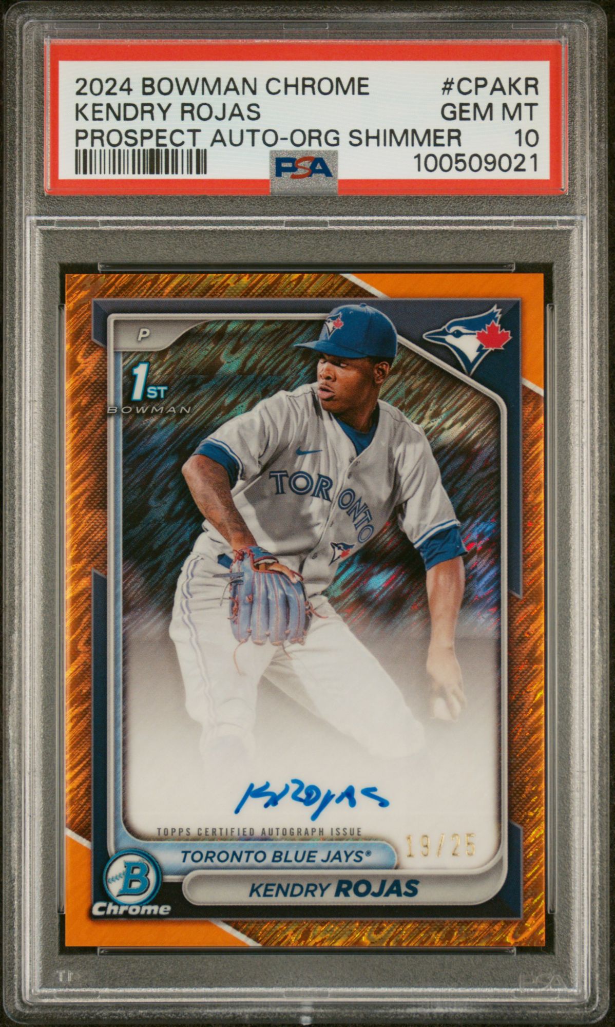 2024 Bowman Chrome Prospect Autographs CPAKR Kendry Rojas Orange Shimmer PSA 10