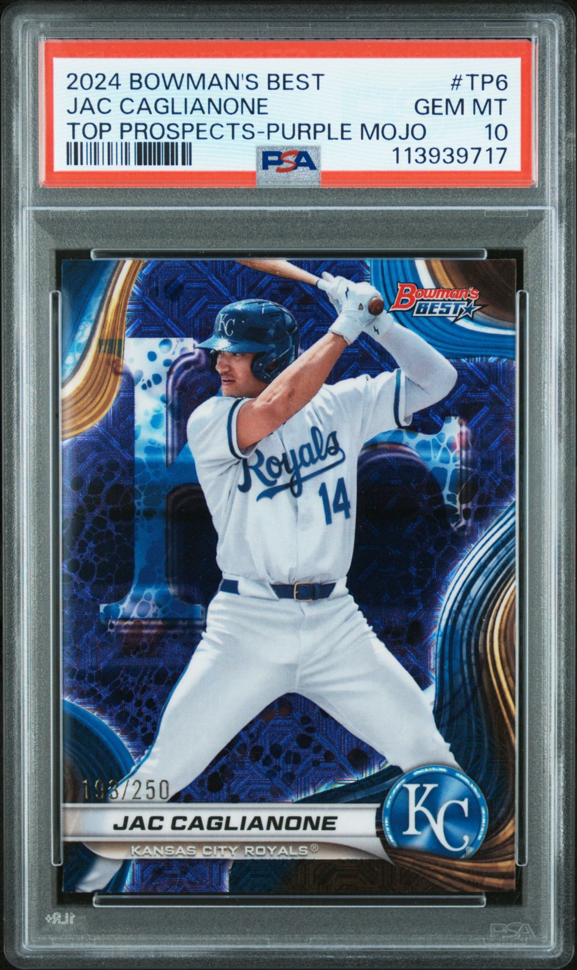 2024 Bowman's Best Top Prospects TP6 Jac Caglianone Purple Mojo PSA 10
