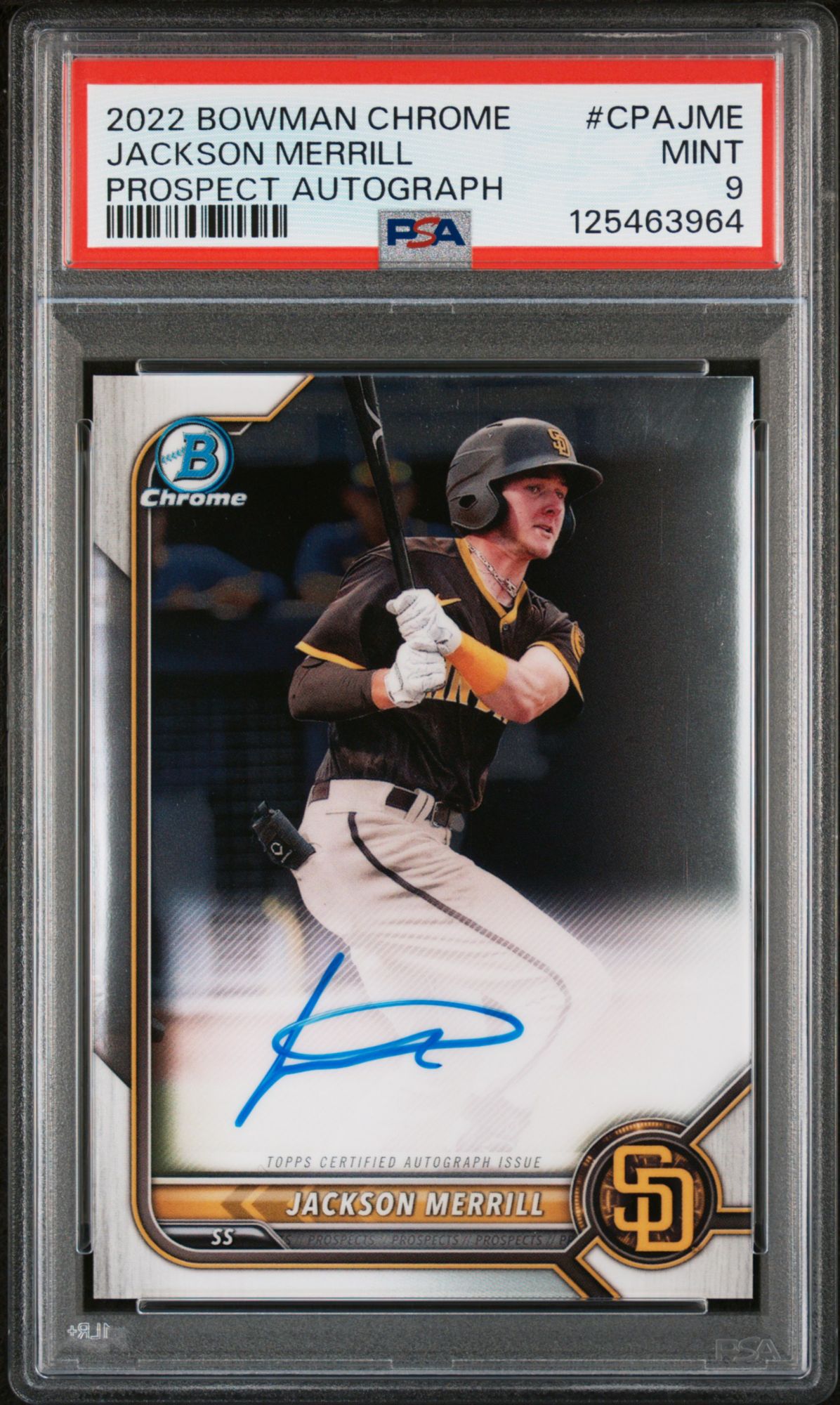 2022 Bowman Chrome Prospect Autographs CPAJME Jackson Merrill PSA 9