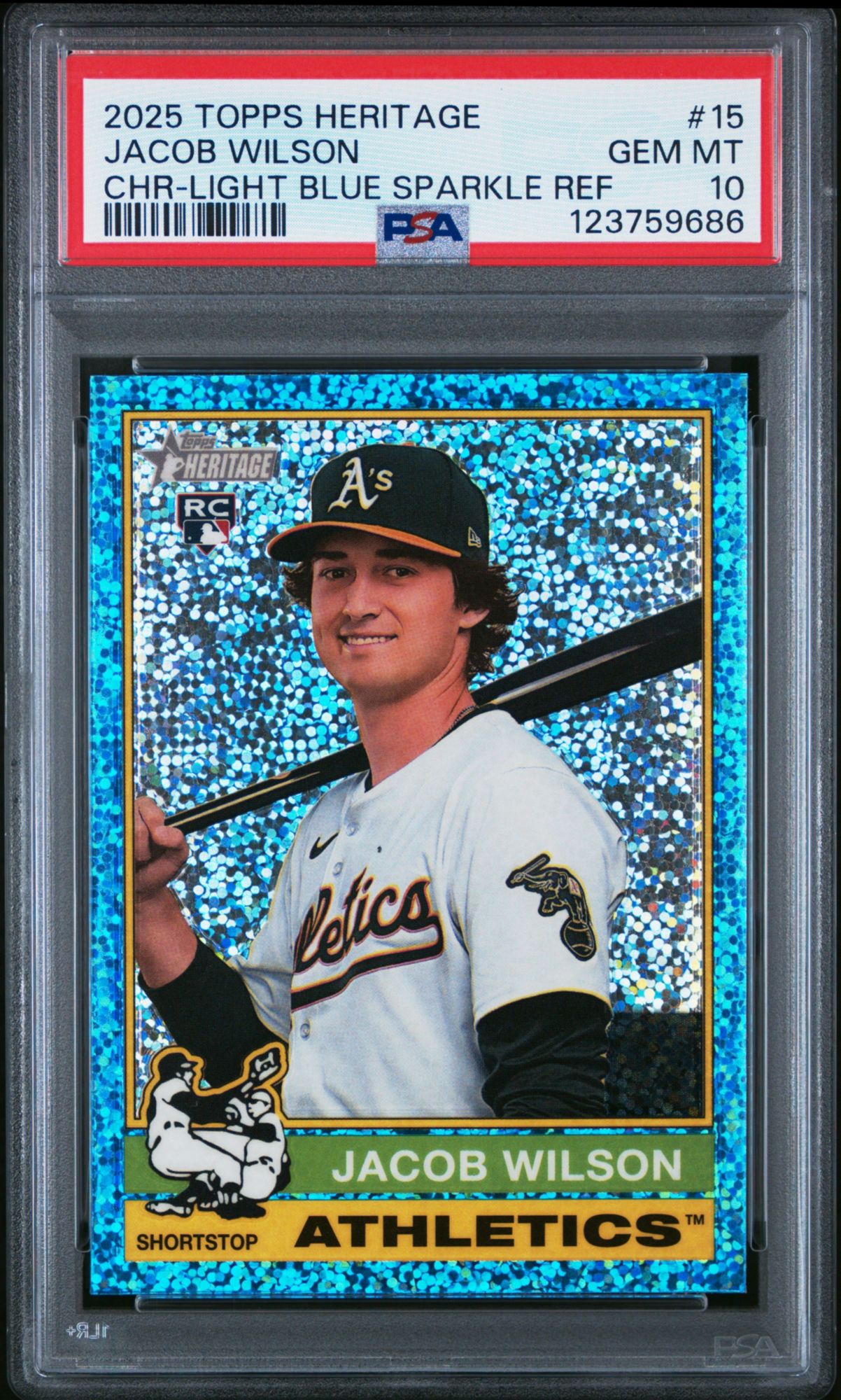 2025 Topps Heritage 15 Jacob Wilson Chrome-Light Blue Sparkle Refractor PSA 10