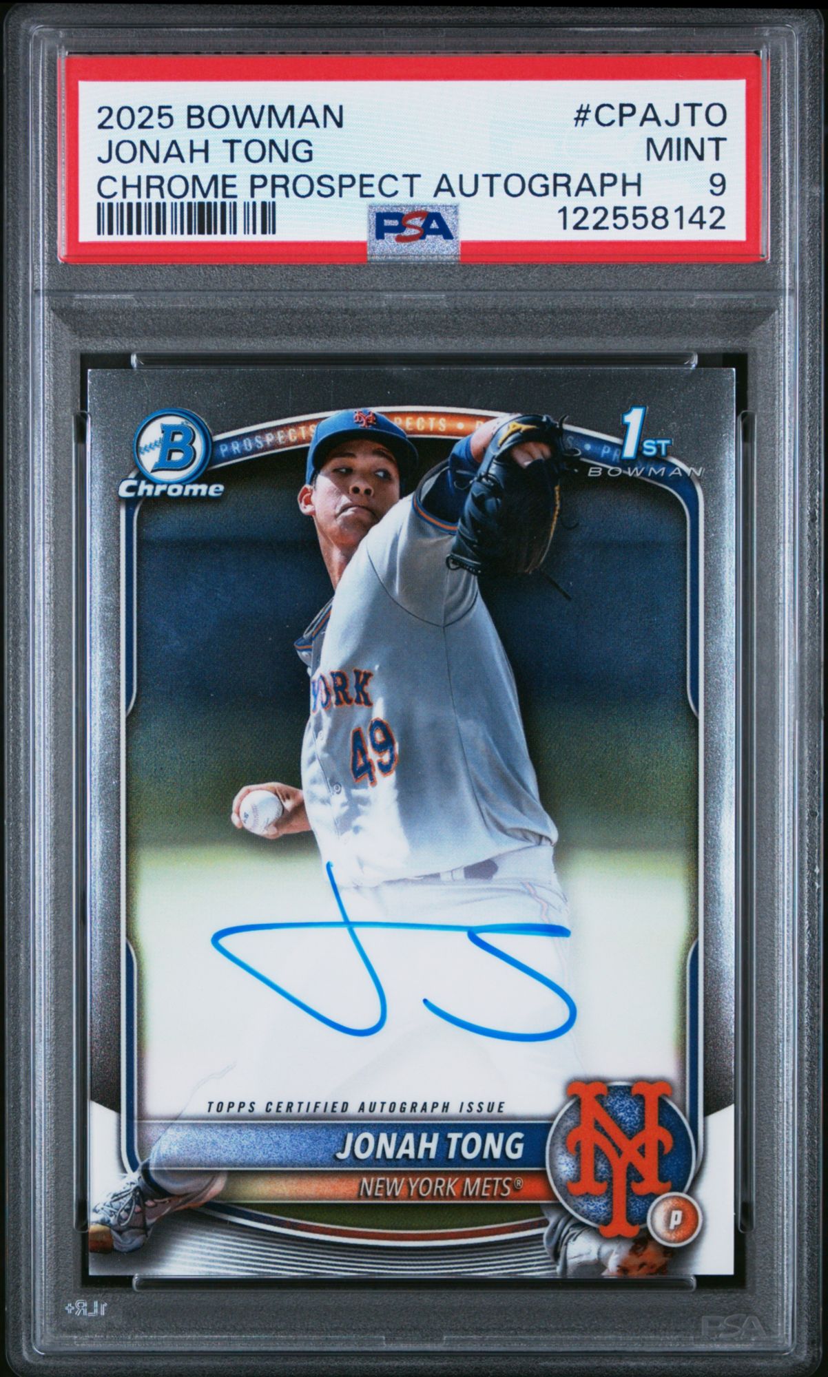 2025 Bowman Chrome Prospect Autographs CPAJTO Jonah Tong  PSA 9