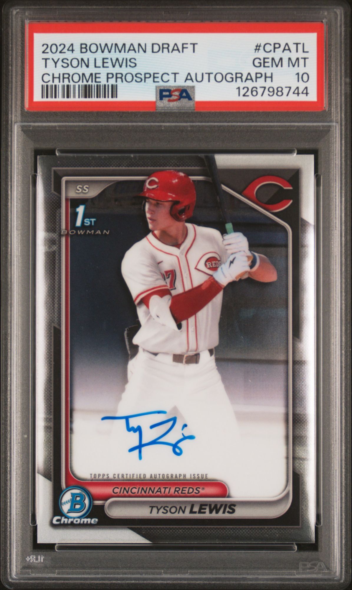 2024 Bowman Draft Chrome Prospect Autographs CPATL Tyson Lewis PSA 10