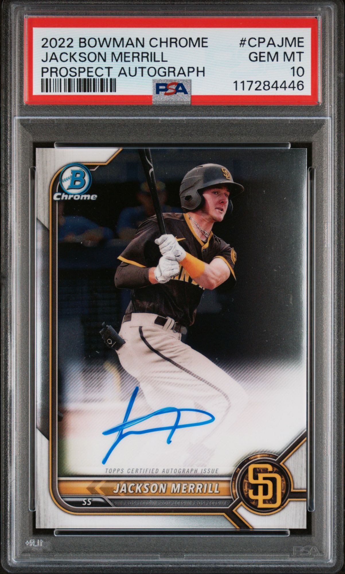 2022 Bowman Chrome Prospect Autographs CPAJME Jackson Merrill PSA 10