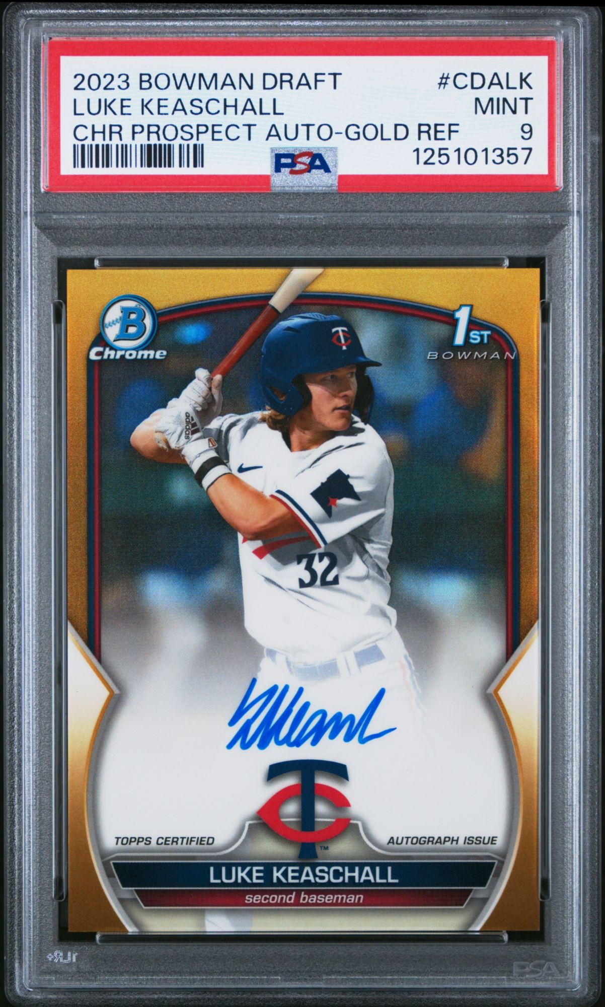 2023 Bowman Draft Chrome Prospect Autograph CDALK Luke Keaschall Gold Refractor PSA 9