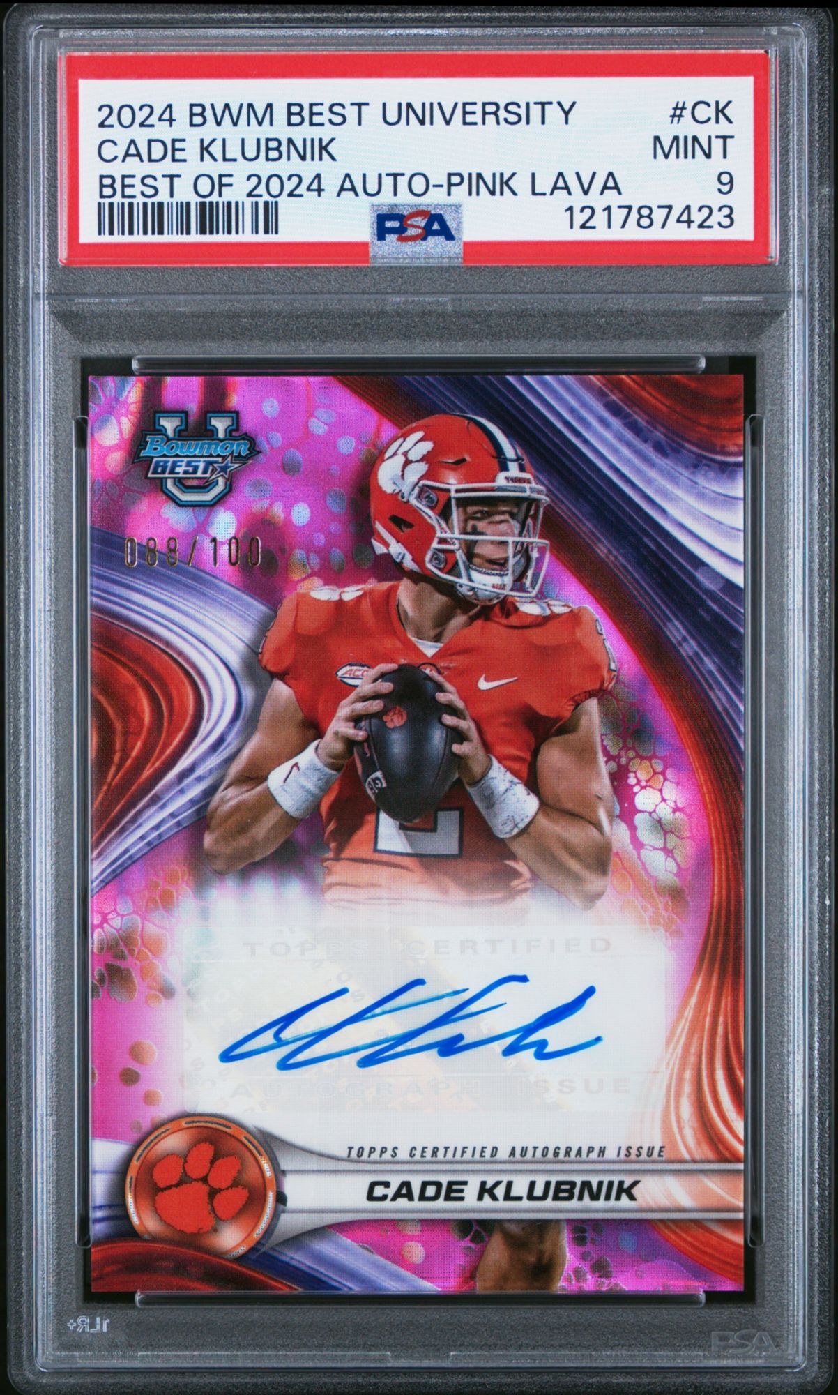 2024 Bowman Best University Best Of 2024 Autographs CK Cade Klubnik Pink Lava PSA 9
