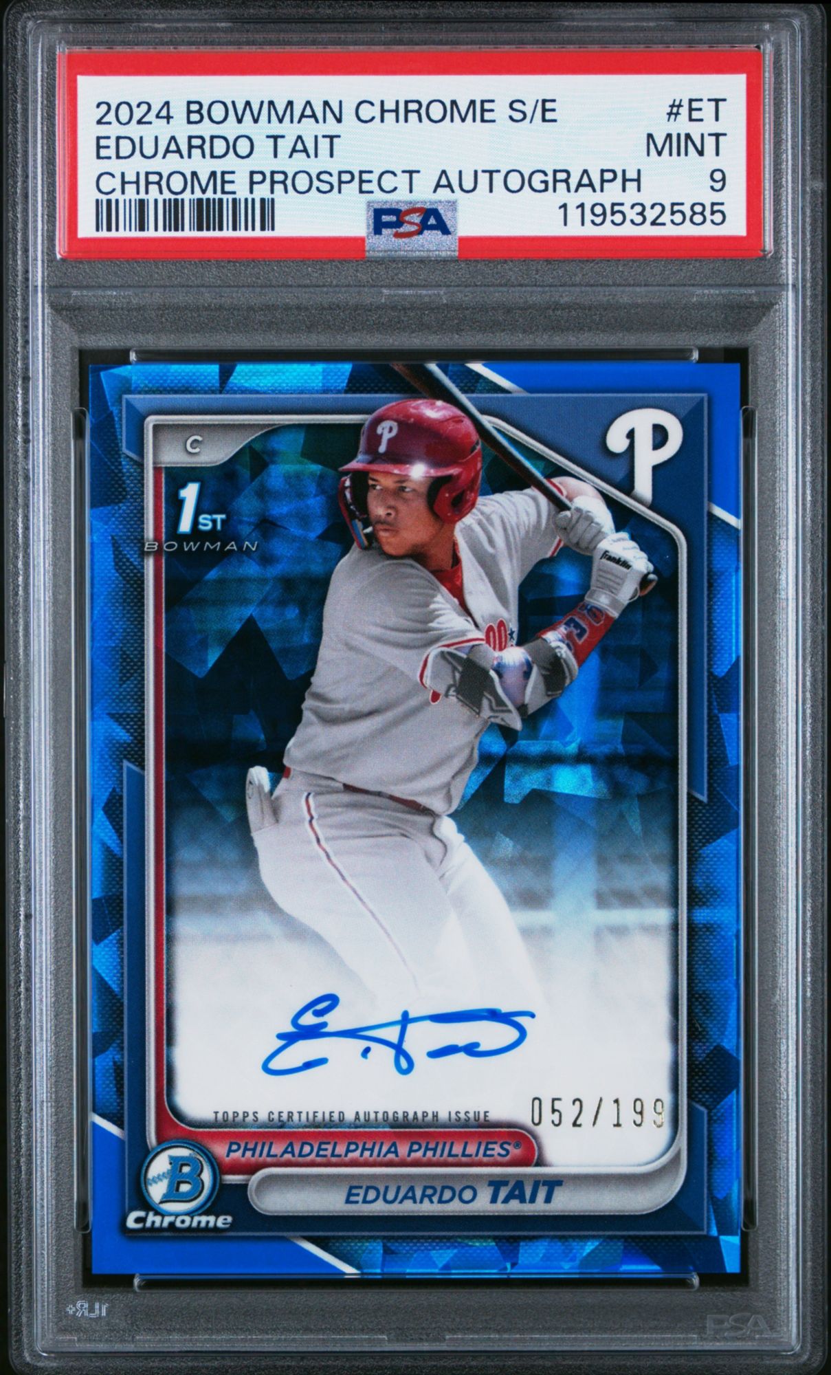 2024 Bowman Chrome Sapphire Edition Prospects Autographs ET Eduardo Tait PSA 9