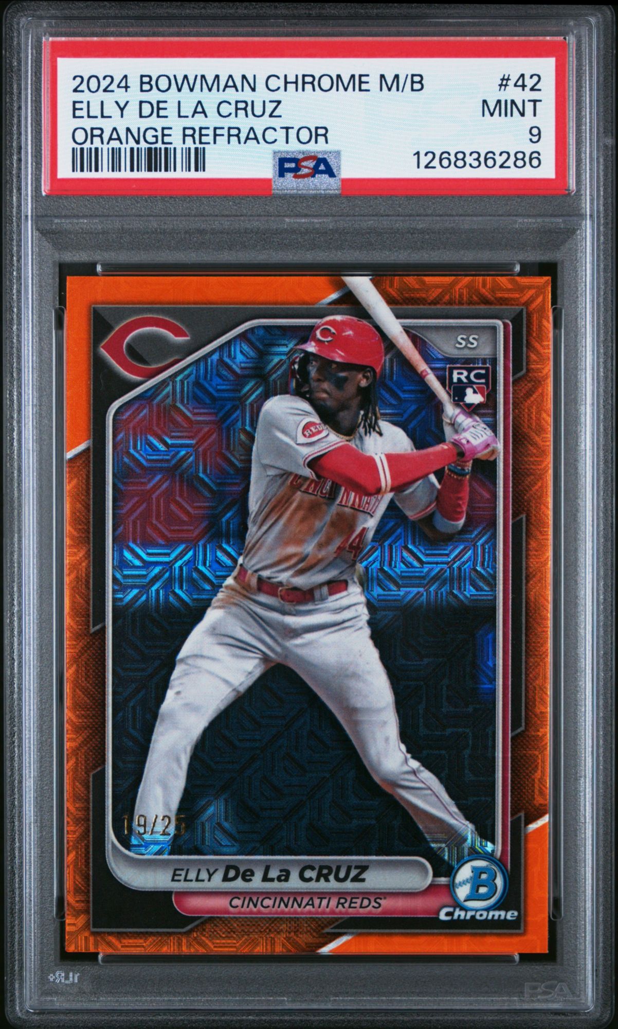 2024 Bowman Chrome Mega Box 42 Elly De La Cruz Orange Refractor PSA 9