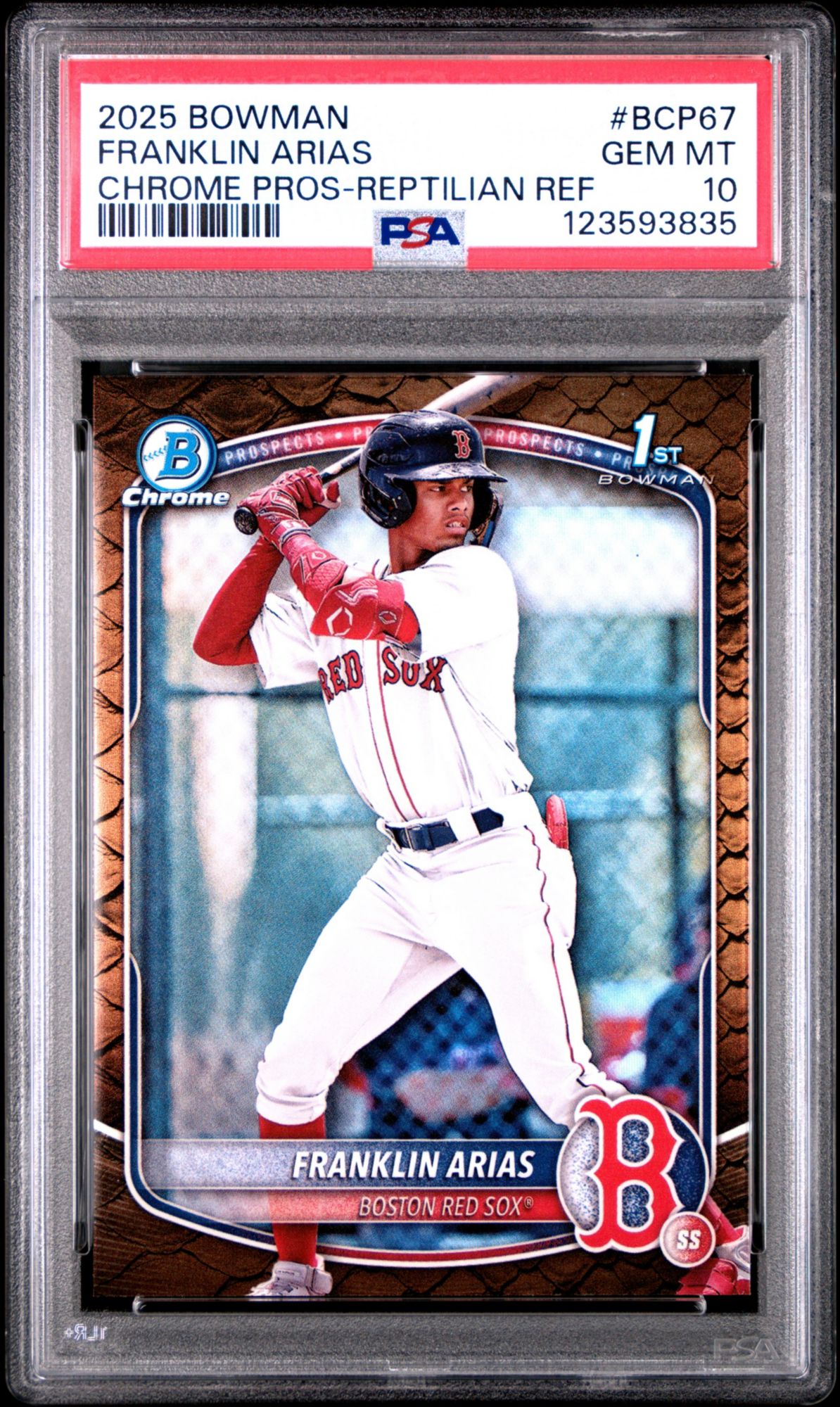 2025 Bowman Chrome Prospects BCP67 Franklin Arias Reptilian Refractor PSA 10