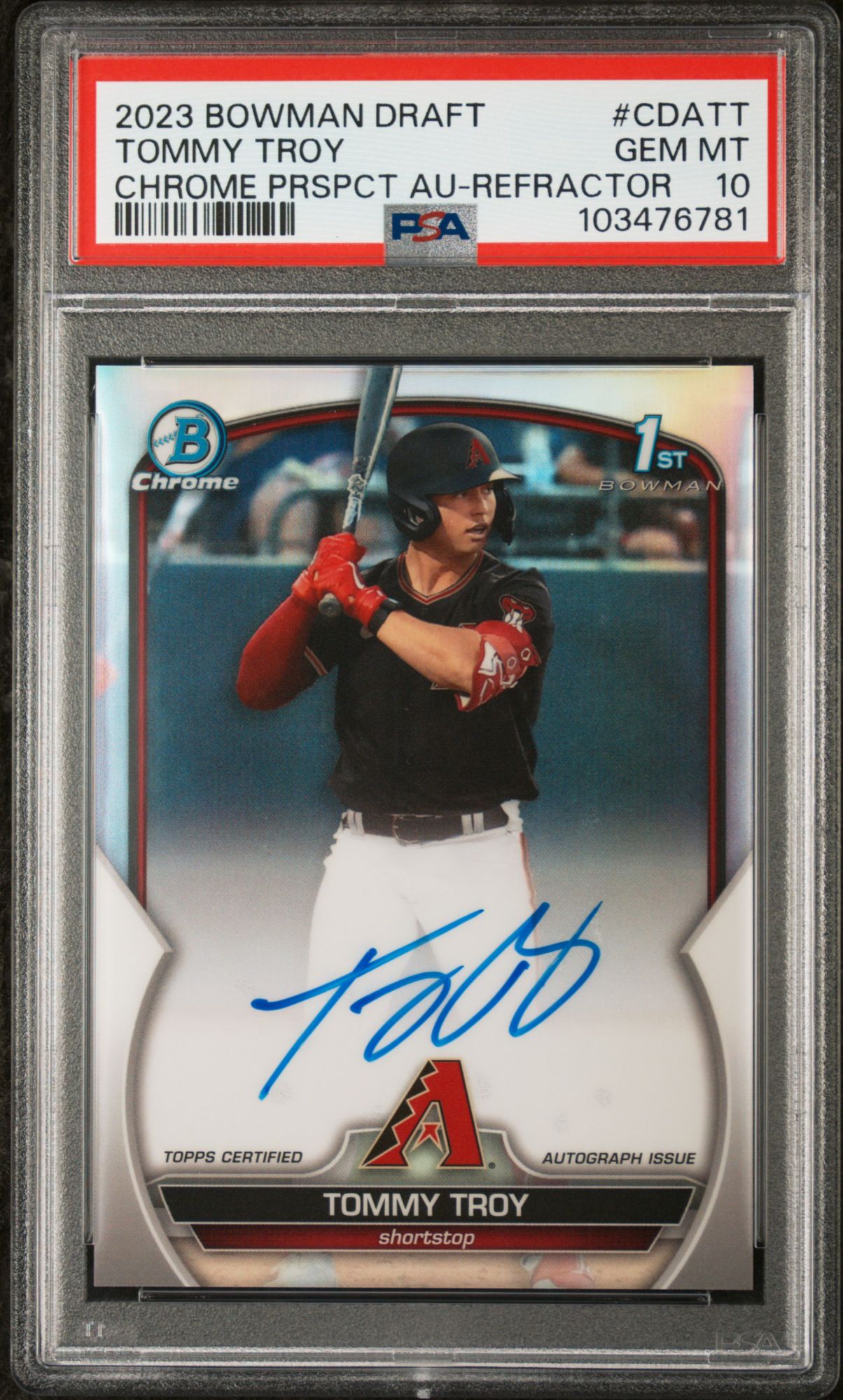 2023 Bowman Draft Chrome Prospect Autograph CDATT Tommy Troy Refractor PSA 10