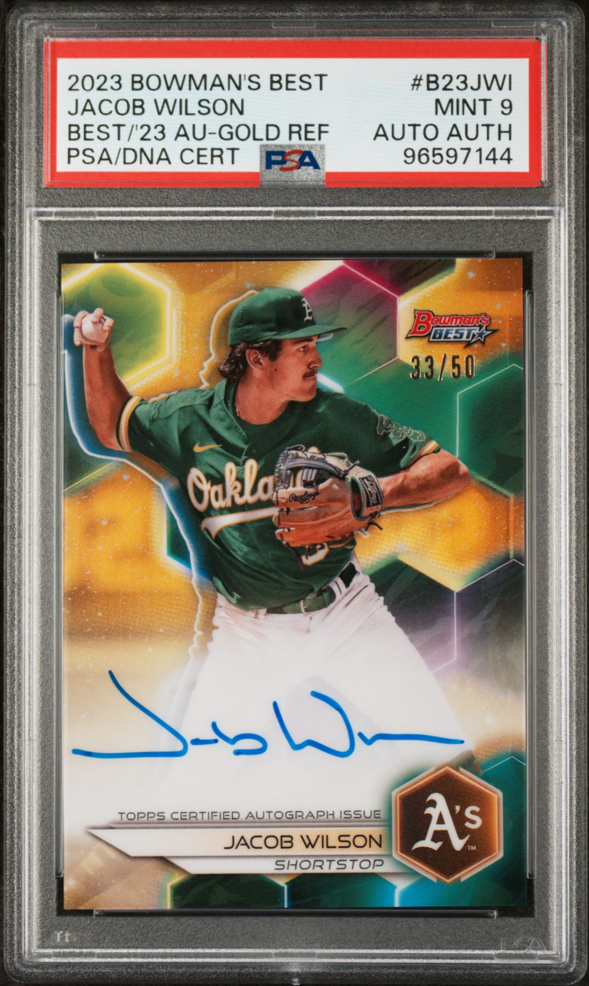 2023 Bowman's Best Best Of 2023 Autographs B23JWI Jacob Wilson Gold Refractor PSA 9