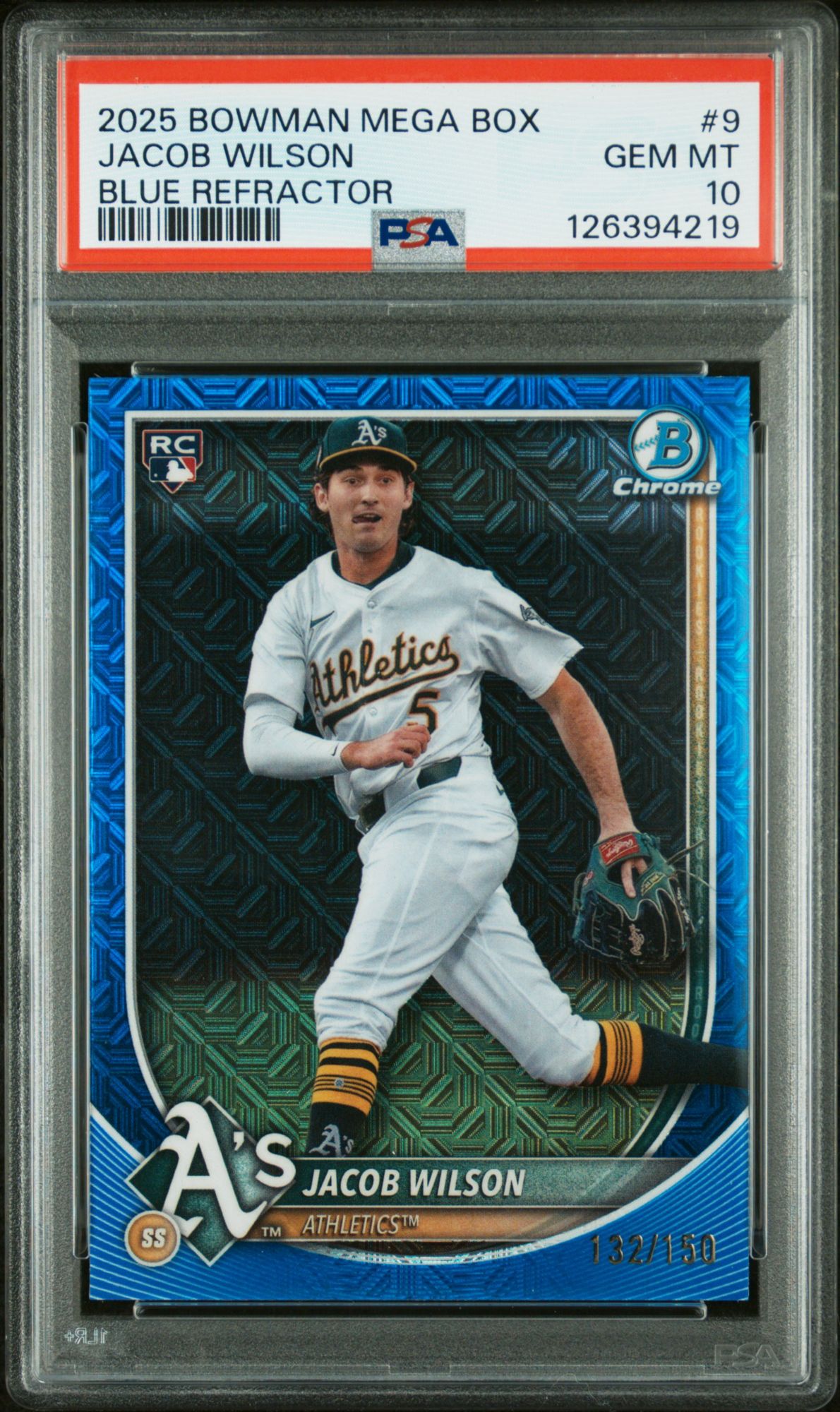2025 Bowman Mega Box Chrome 9 Jacob Wilson Blue Refractor PSA 10