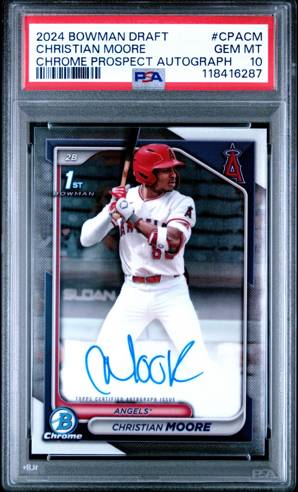 2024 Bowman Draft Chrome Prospect Autographs CPACM Christian Moore PSA 10