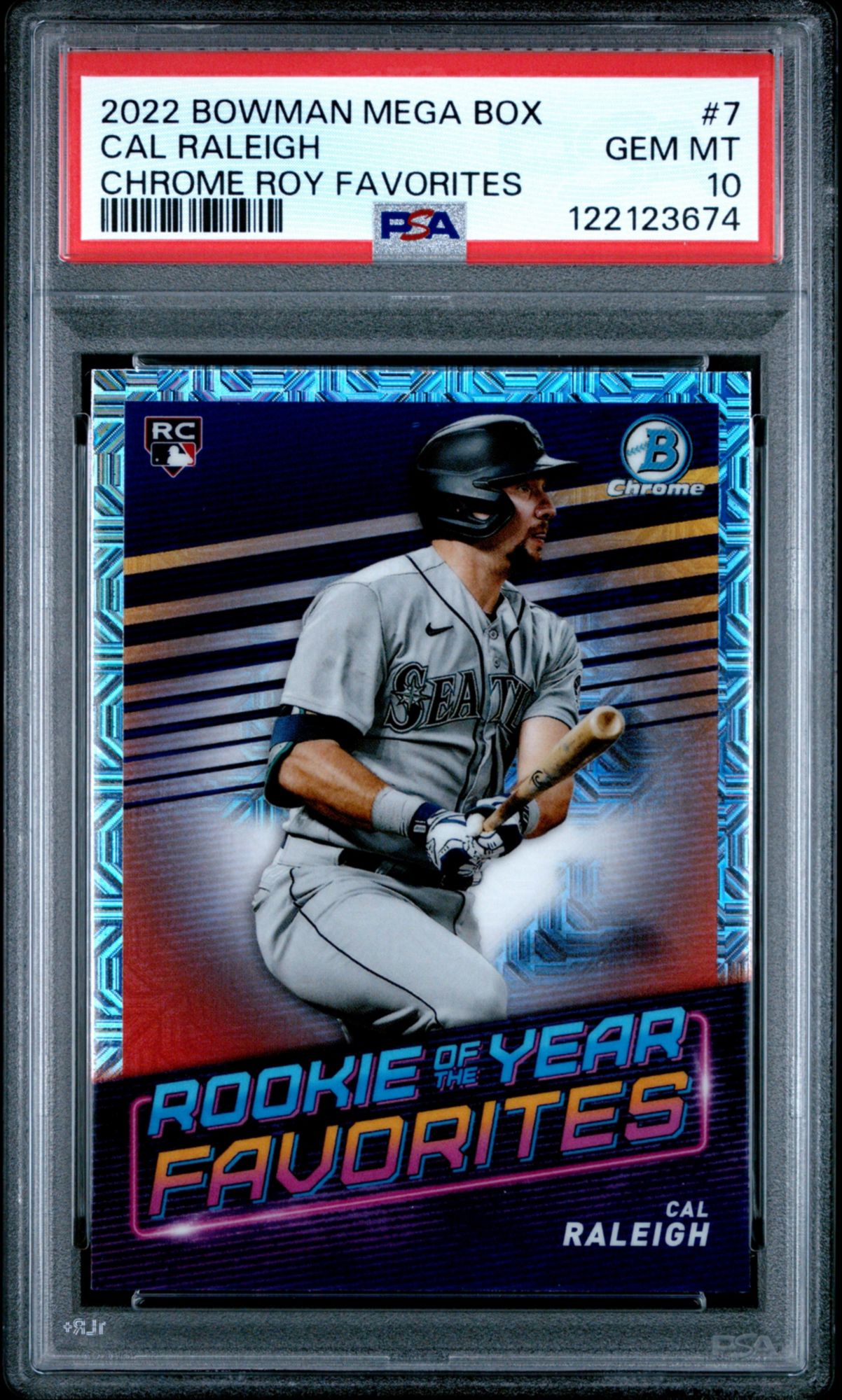 2022 Bowman Mega Box Chrome Rookie Of The Year Favorites 7 Cal Raleigh PSA 10