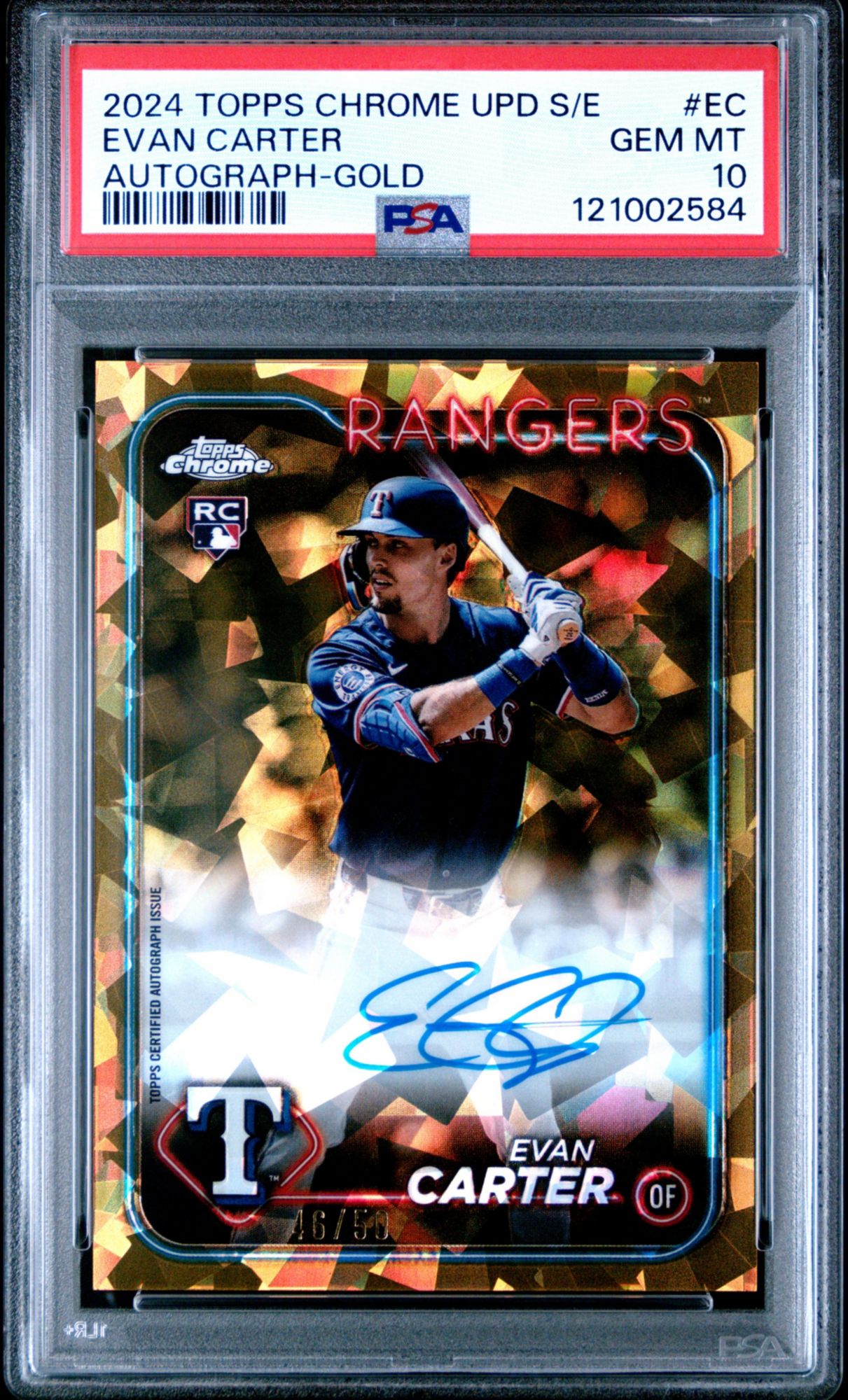2024 Topps Chrome Sapphire Update Series Chrome Sapphire Autographs EC Evan Carter Gold PSA 10