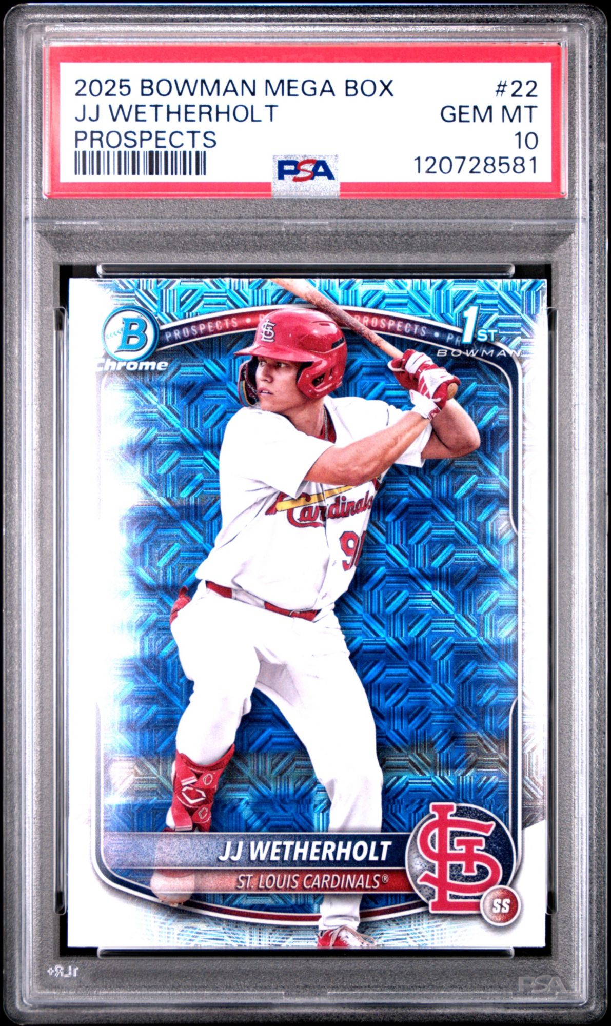 2025 Bowman Mega Box Chrome Prospects 22 JJ Wetherholt PSA 10 - No Color