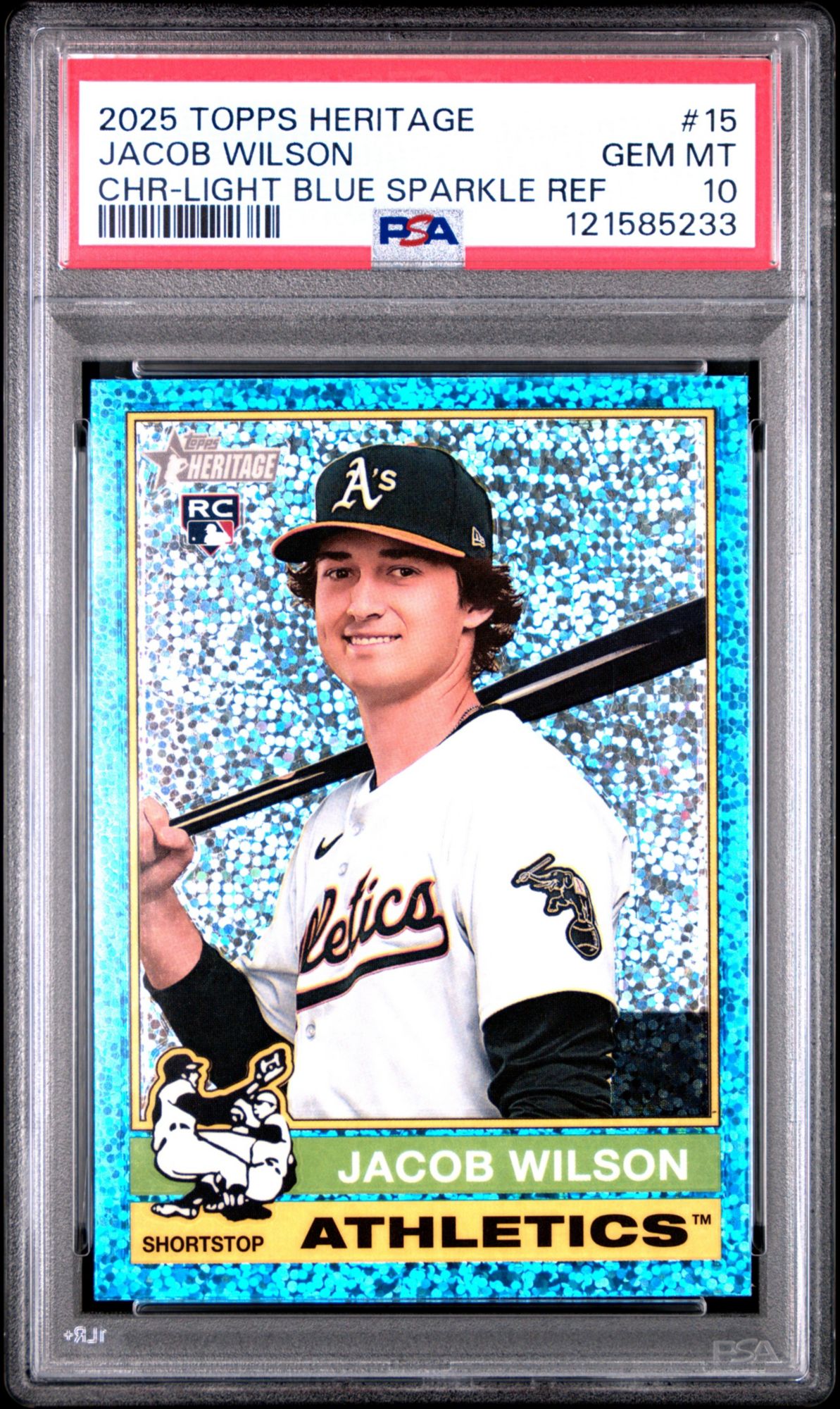 2025 Topps Heritage 15 Jacob Wilson Chrome-Light Blue Sparkle Refractor PSA 10
