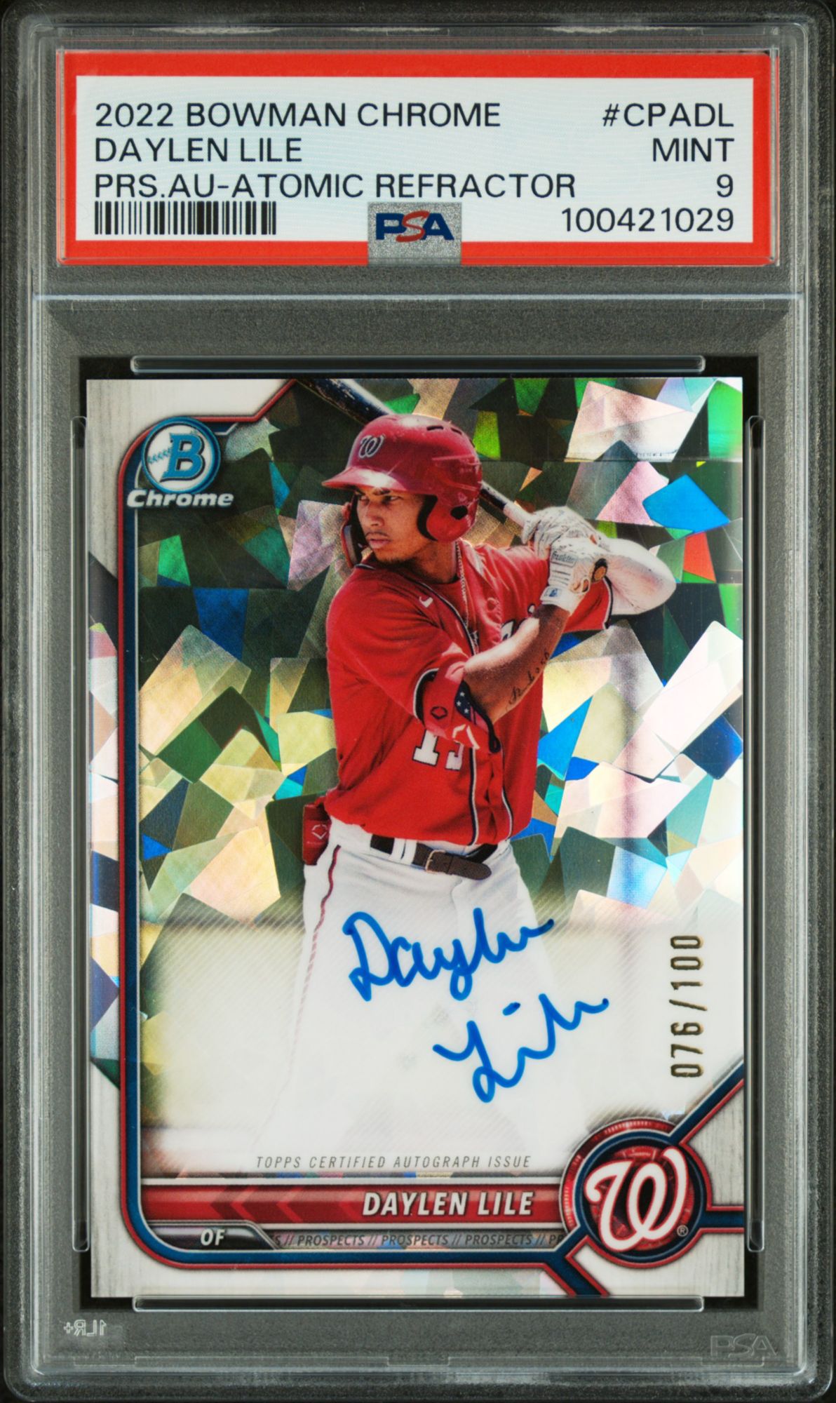 2022 Bowman Chrome Prospect Autographs CPADL Daylen Lile Atomic Refractor PSA 9
