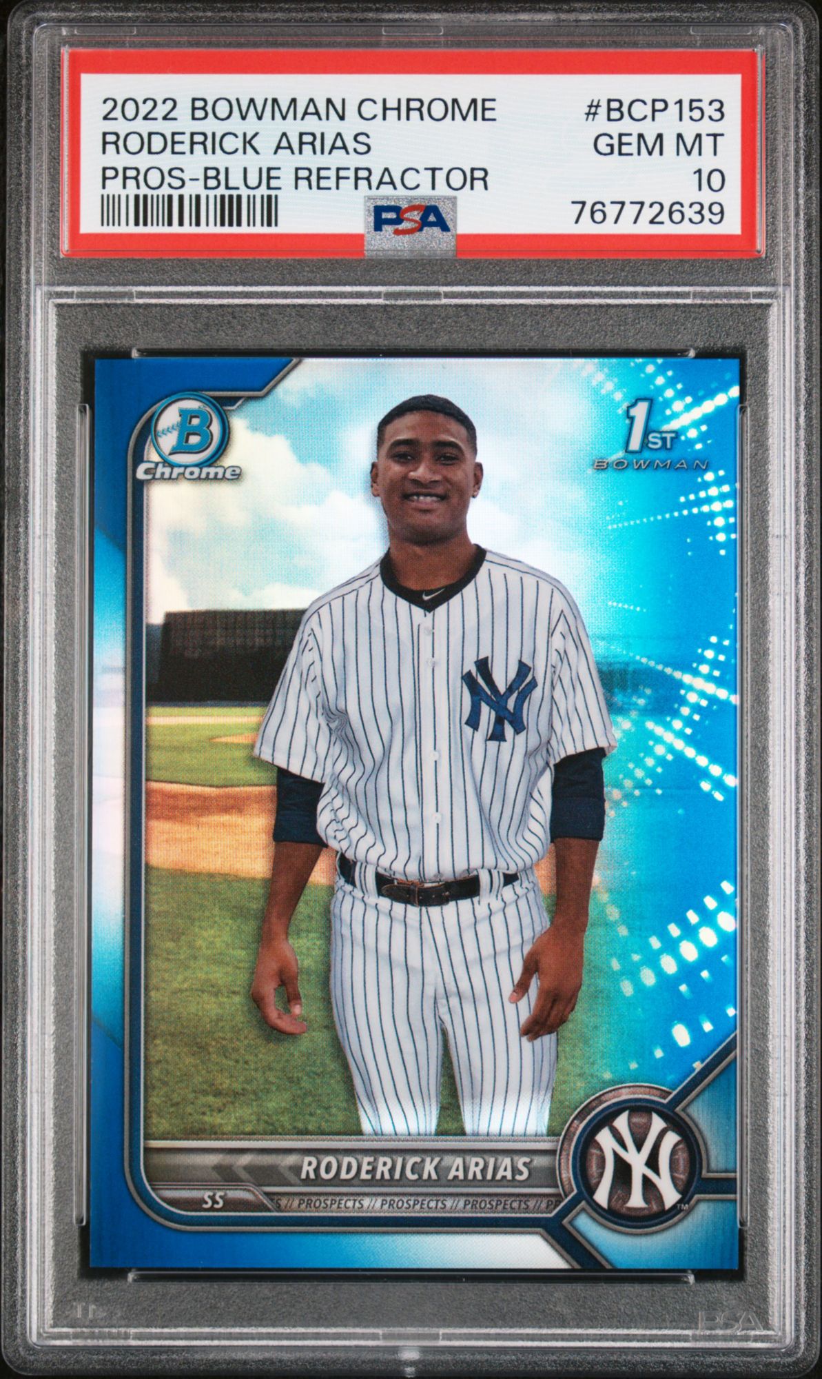 2022 Bowman Chrome Prospects BCP153 Roderick Arias Blue Refractor PSA 10
