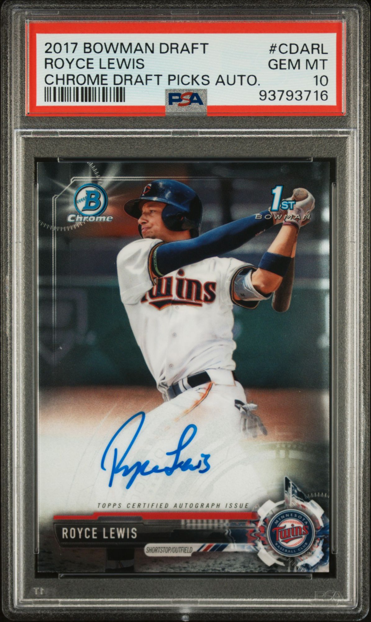 2017 Bowman Draft Chrome Draft Picks Autographs CDARL Royce Lewis  PSA 10