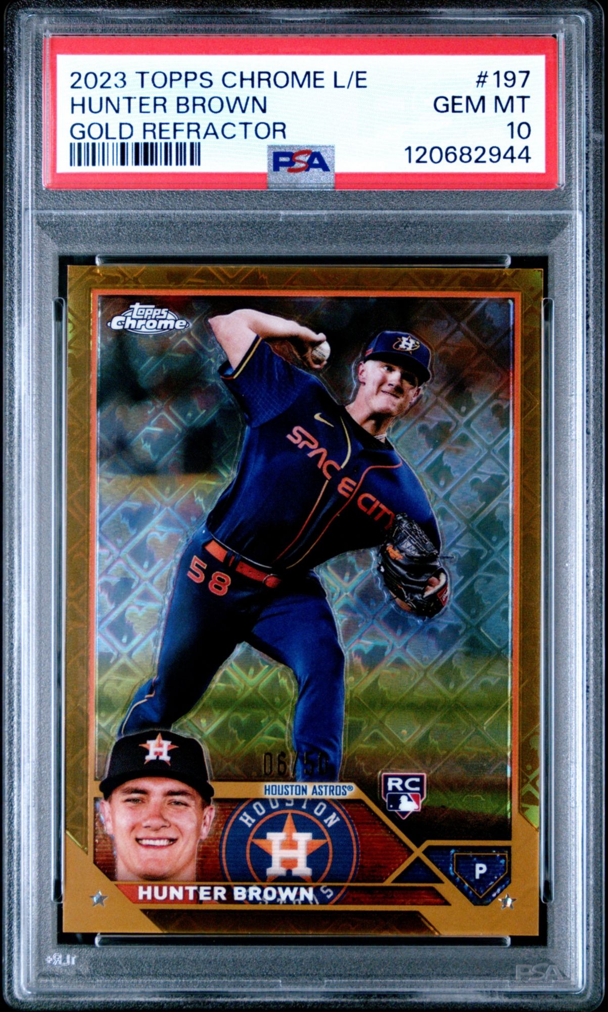 2023 Topps Chrome Logofractor Edition 197 Hunter Brown Gold Refractor PSA 10