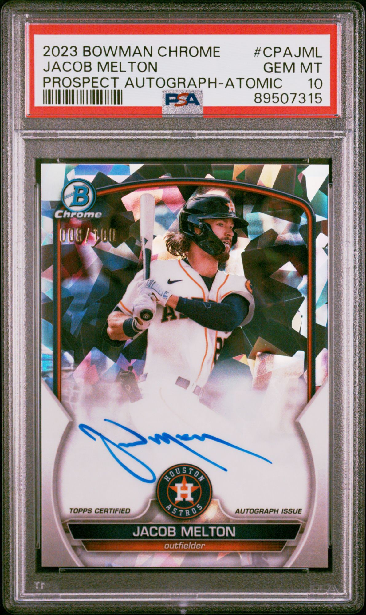 2023 Bowman Chrome Prospect Autographs CPAJML Jacob Melton Atomic Refractor PSA 10