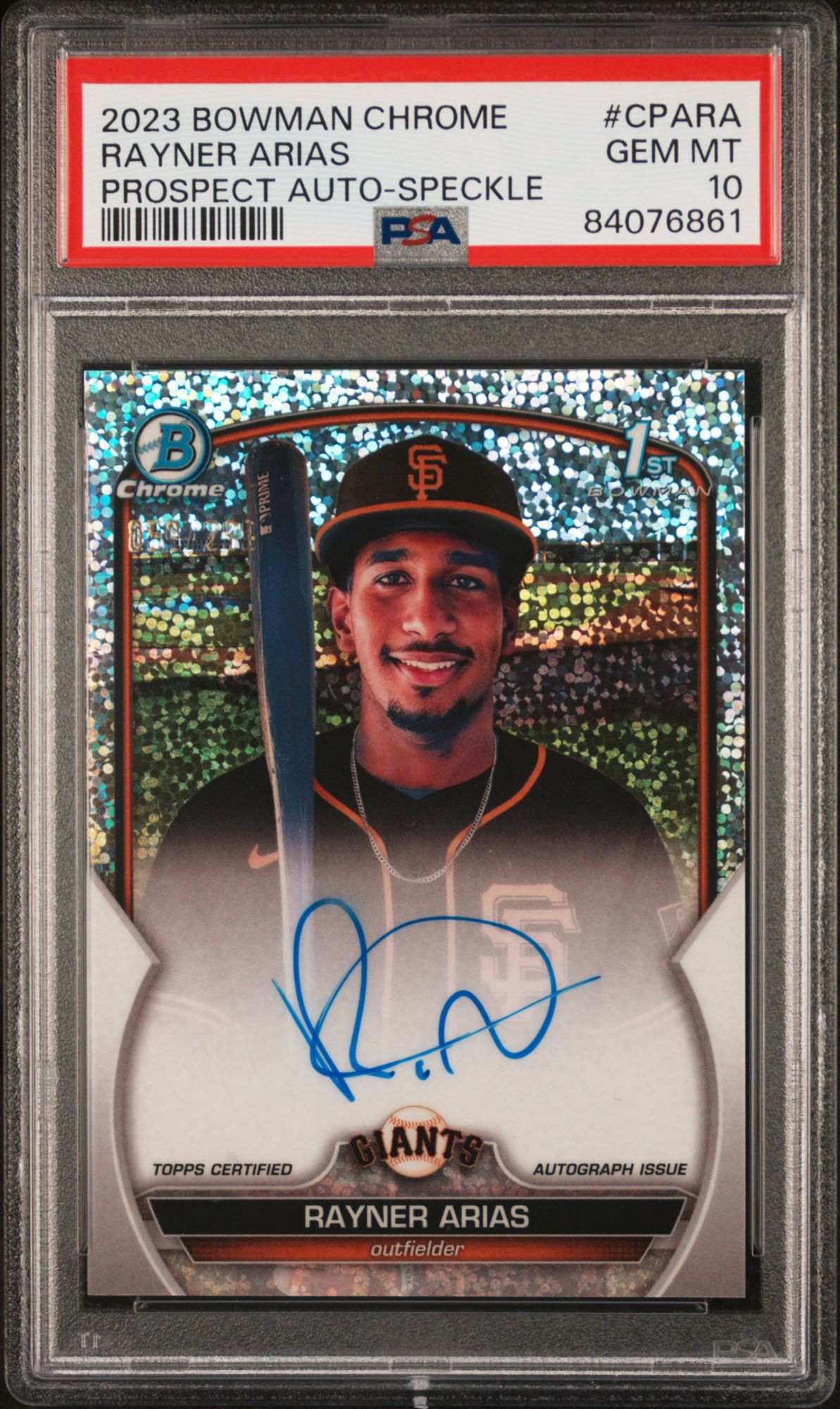 2023 Bowman Chrome Prospect Autographs CPARA Rayner Arias Speckle Refractor PSA 10