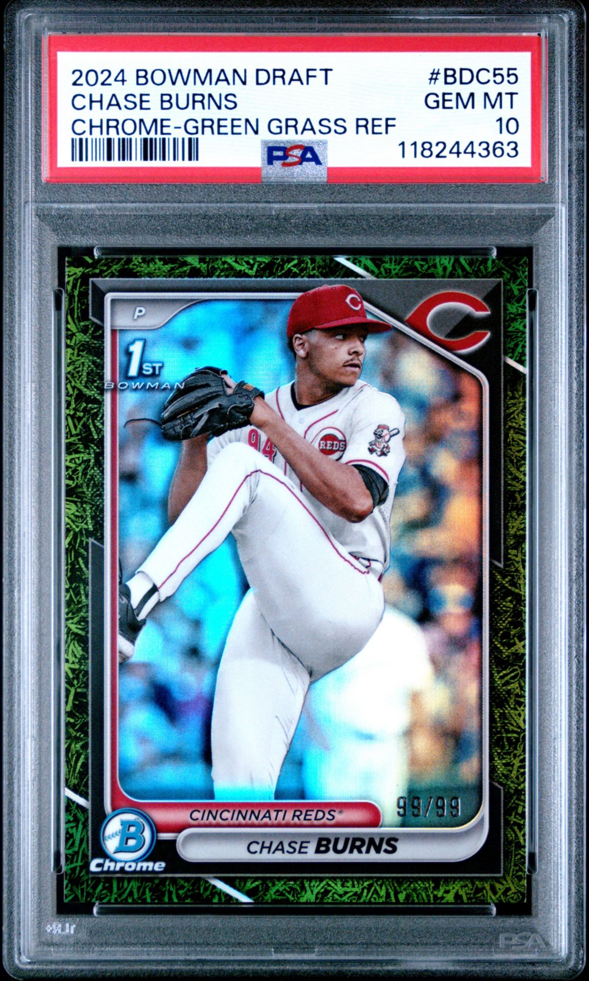 2024 Bowman Draft BDC55 Chase Burns Chrome-Green Grass Refractor PSA 10