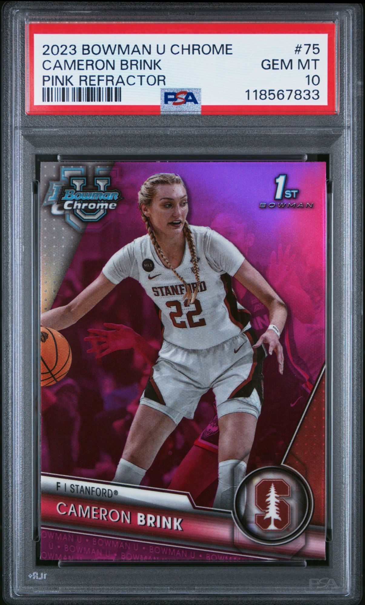 2023 Bowman University Chrome 75 Cameron Brink Pink Refractor PSA 10