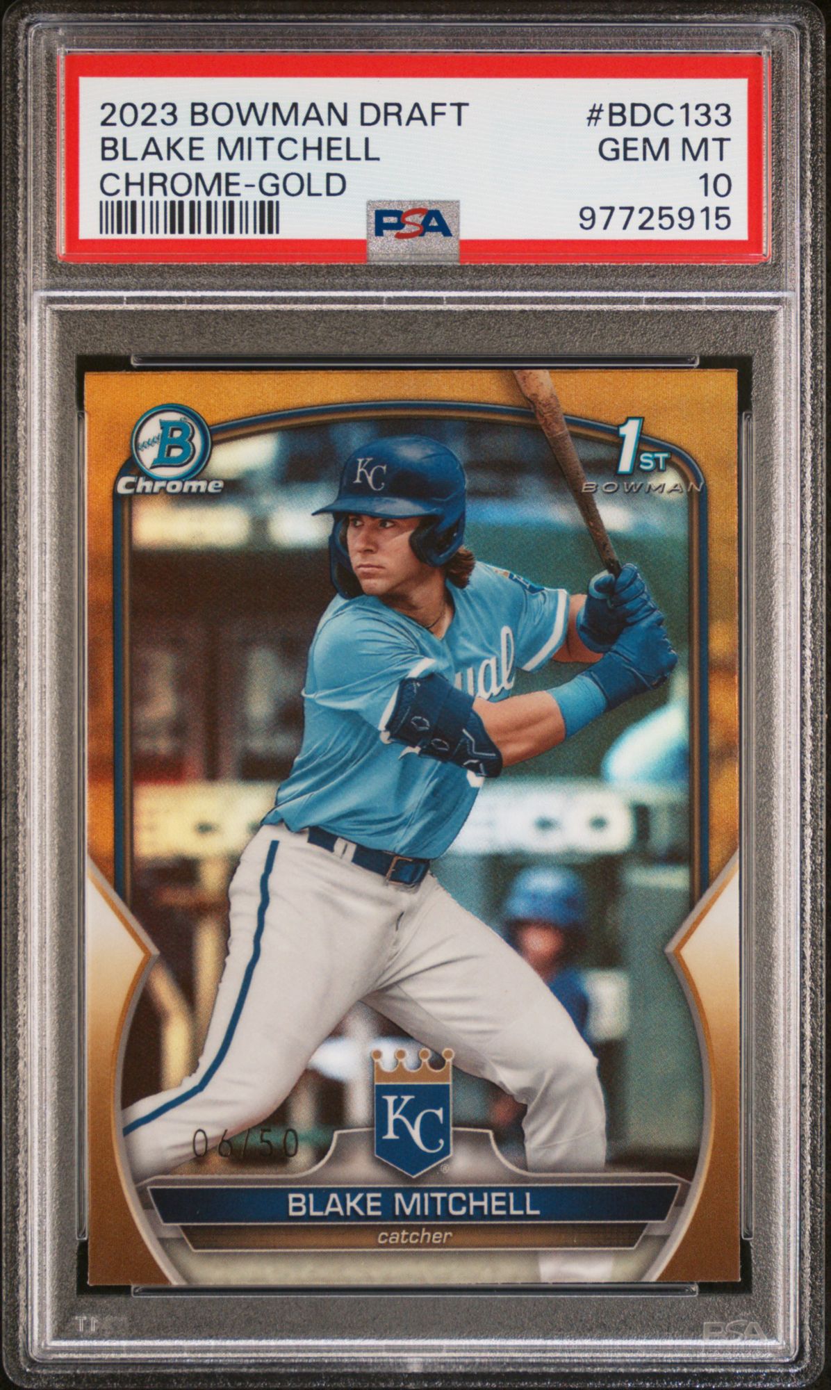 2023 Bowman Draft BDC133 Blake Mitchell Chrome-Gold Refractor PSA 10