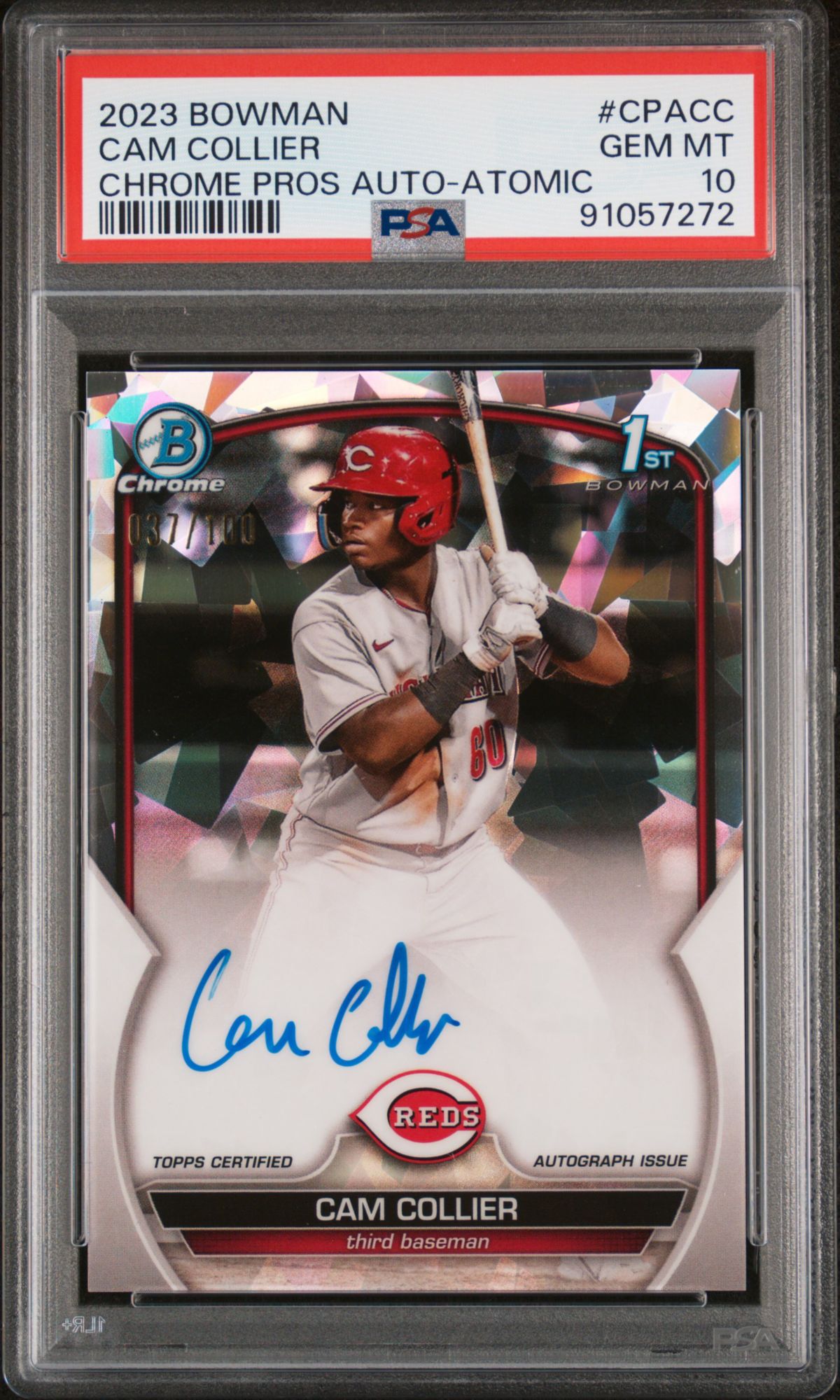 2023 Bowman Chrome Prospect Autographs CPACC Cam Collier Atomic Refractor PSA 10