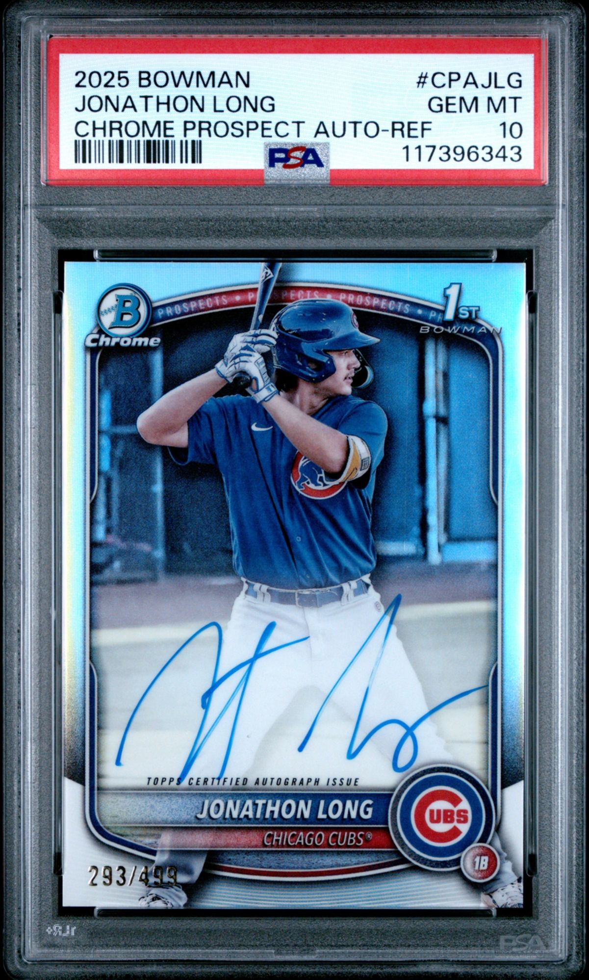 2025 Bowman Chrome Prospect Autographs CPAJLG Jonathon Long Refractor PSA 10