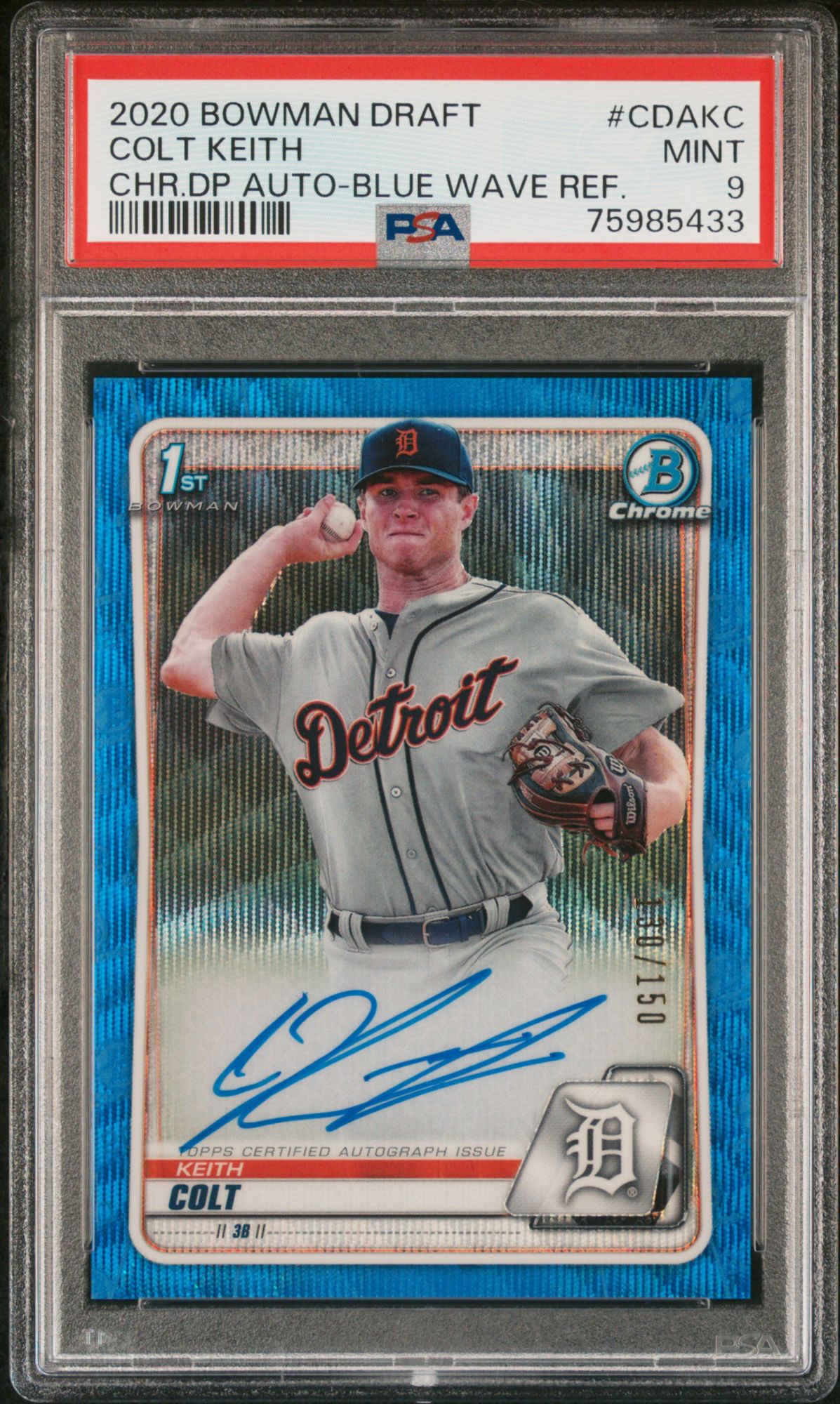 2020 Bowman Draft Chrome Draft Picks Autographs CDAKC Colt Keith Blue Wave Refractor PSA 9