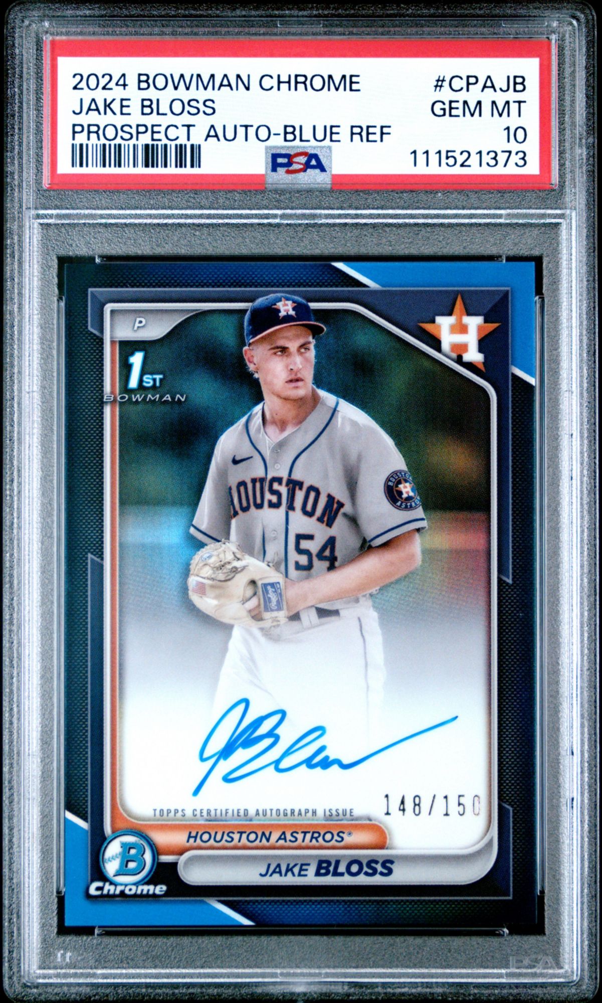 2024 Bowman Chrome Prospect Autographs CPAJB Jake Bloss Blue Refractor PSA 10