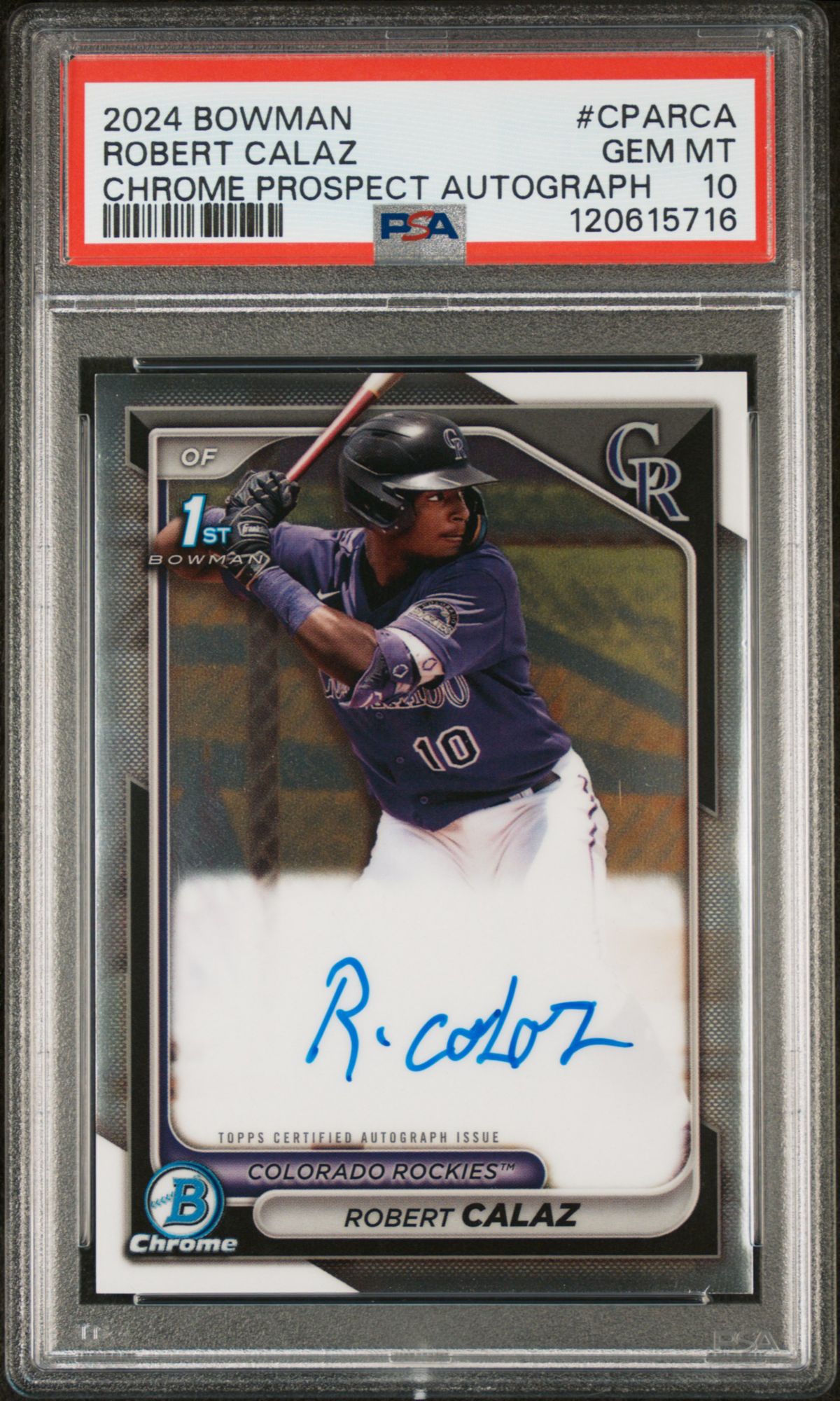 2024 Bowman Chrome Prospect Autographs CPARCA Robert Calaz PSA 10