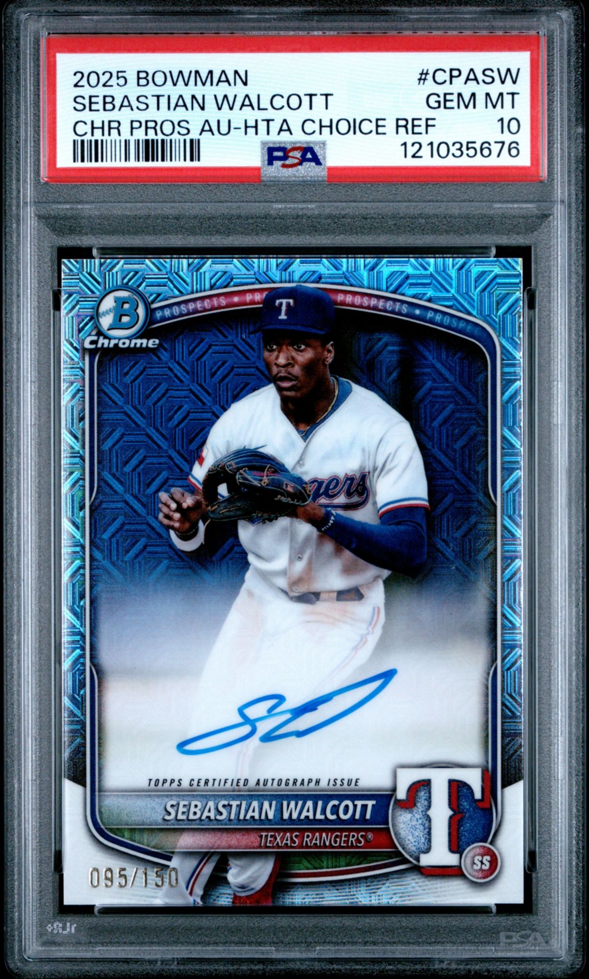 2025 Bowman Chrome Prospect Autographs CPASW Sebastian Walcott HTA Choice Refractor PSA 10