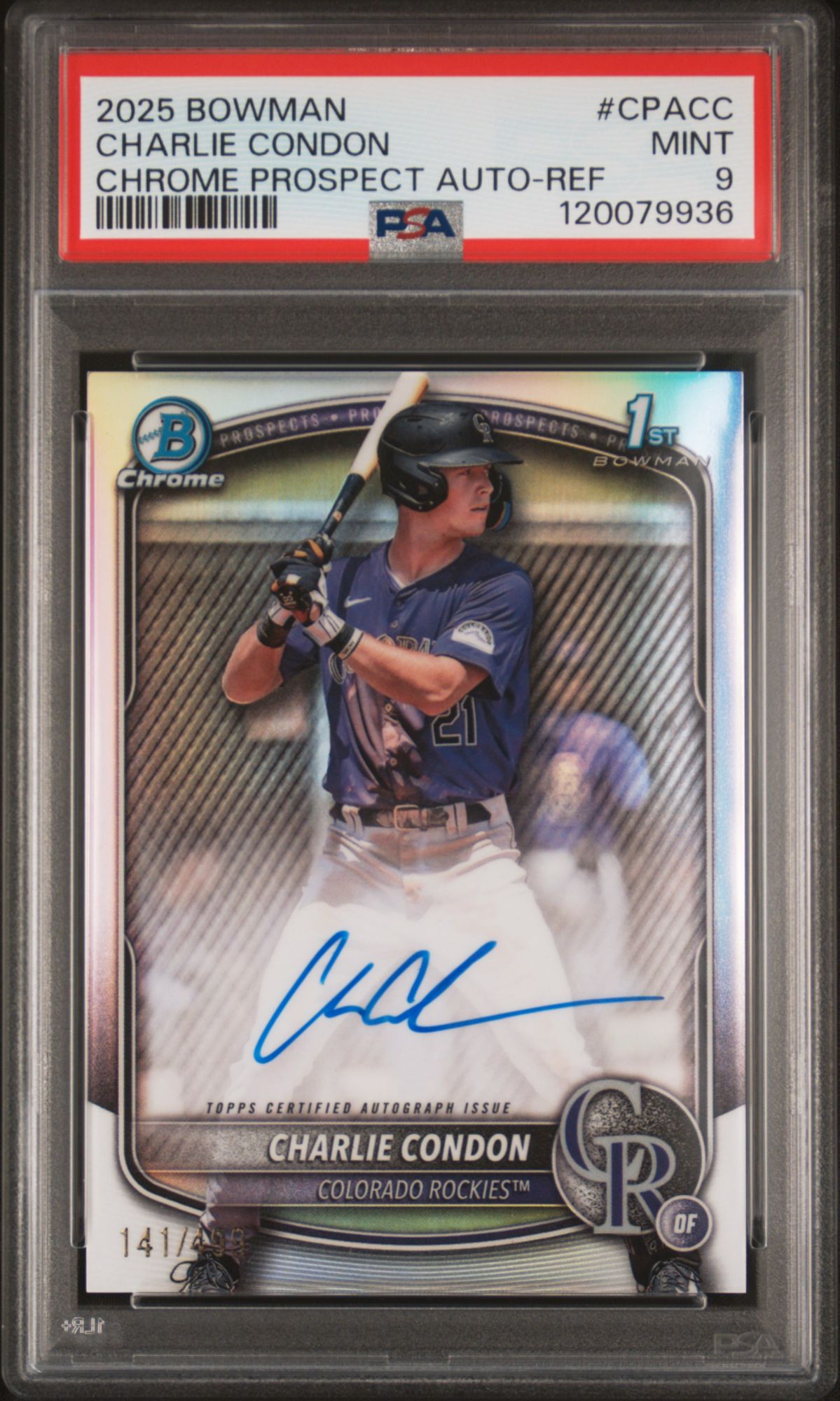 2025 Bowman Chrome Prospect Autographs CPACC Charlie Condon Refractor PSA 9