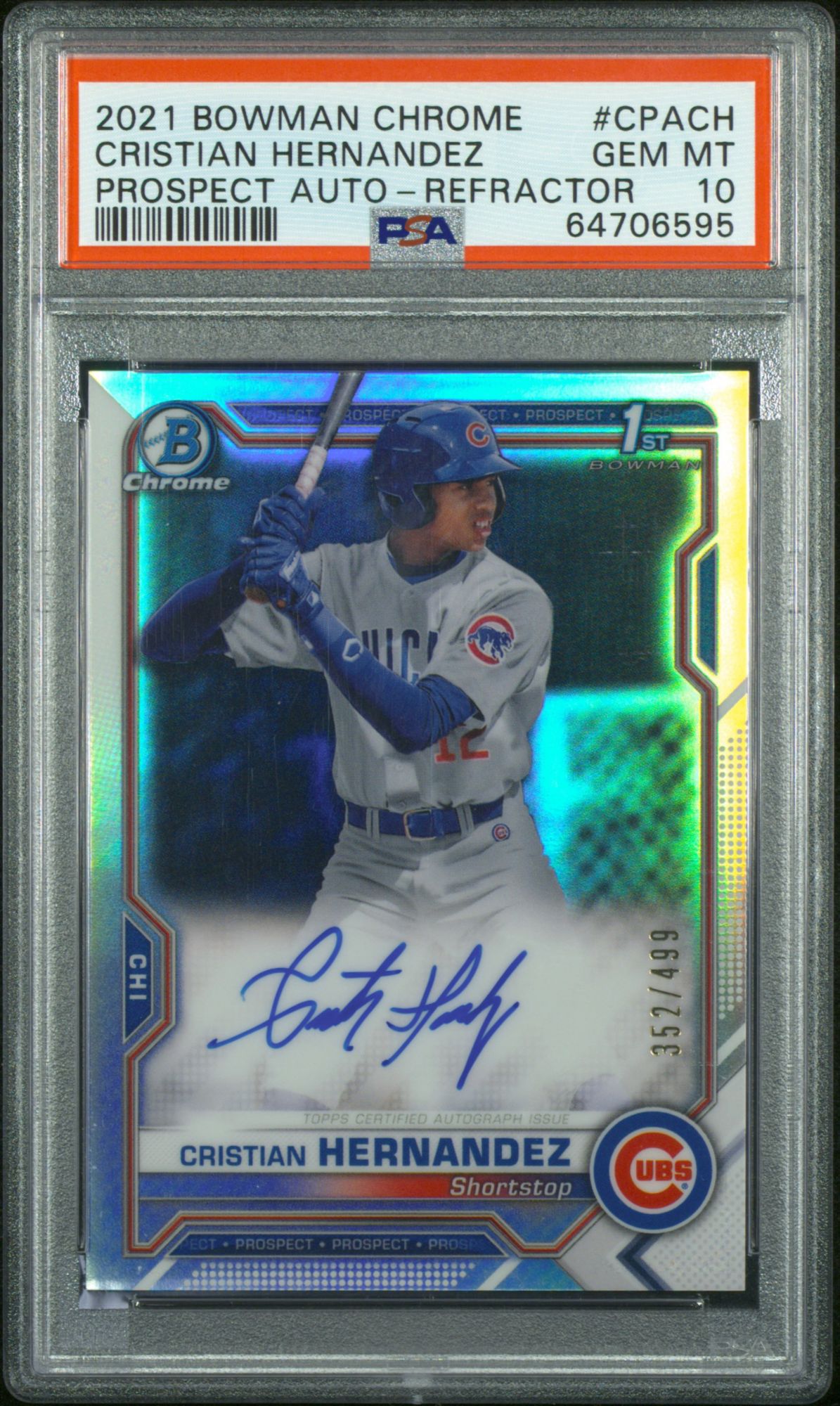 2021 Bowman Chrome Prospect Autographs CPACH Cristian Hernandez Refractor PSA 10