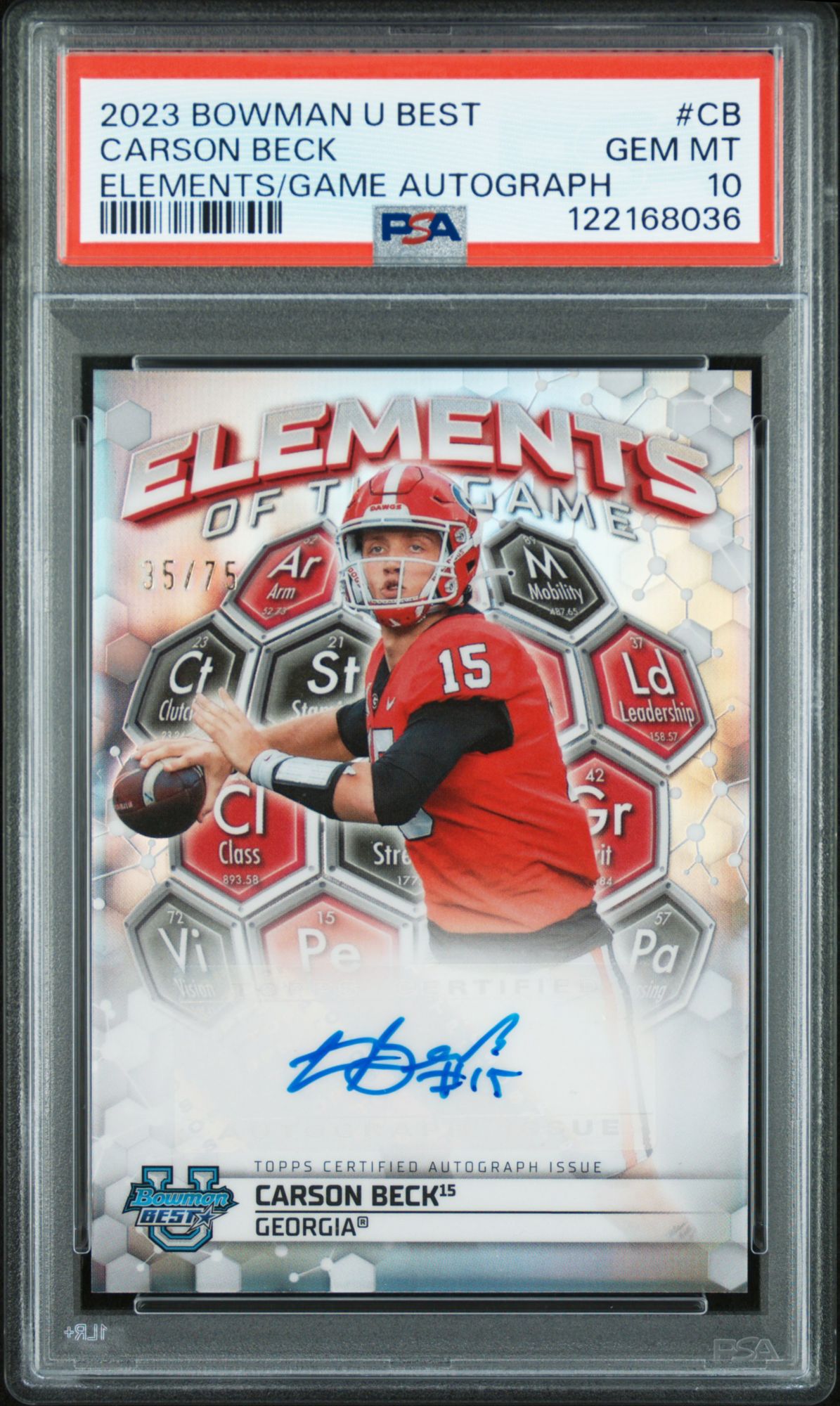 2023 Bowman University Best Elements Of The Game Autographs Cb Carson Beck PSA 10