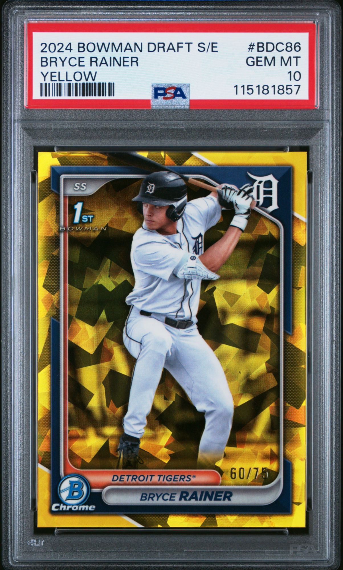 2024 Bowman Draft Sapphire Edition BDC86 Bryce Rainer Yellow PSA 10