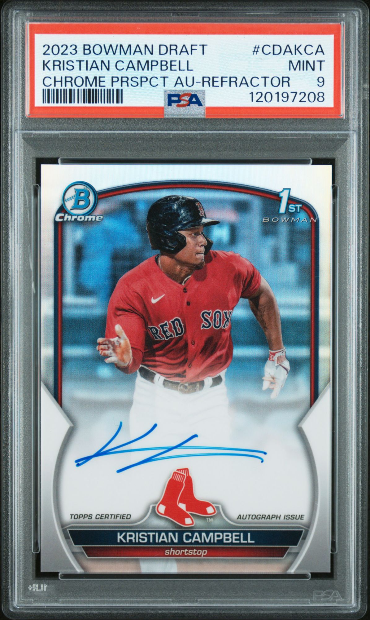 2023 Bowman Draft Chrome Prospect Autograph CDAKCA Kristian Campbell Refractor PSA 9
